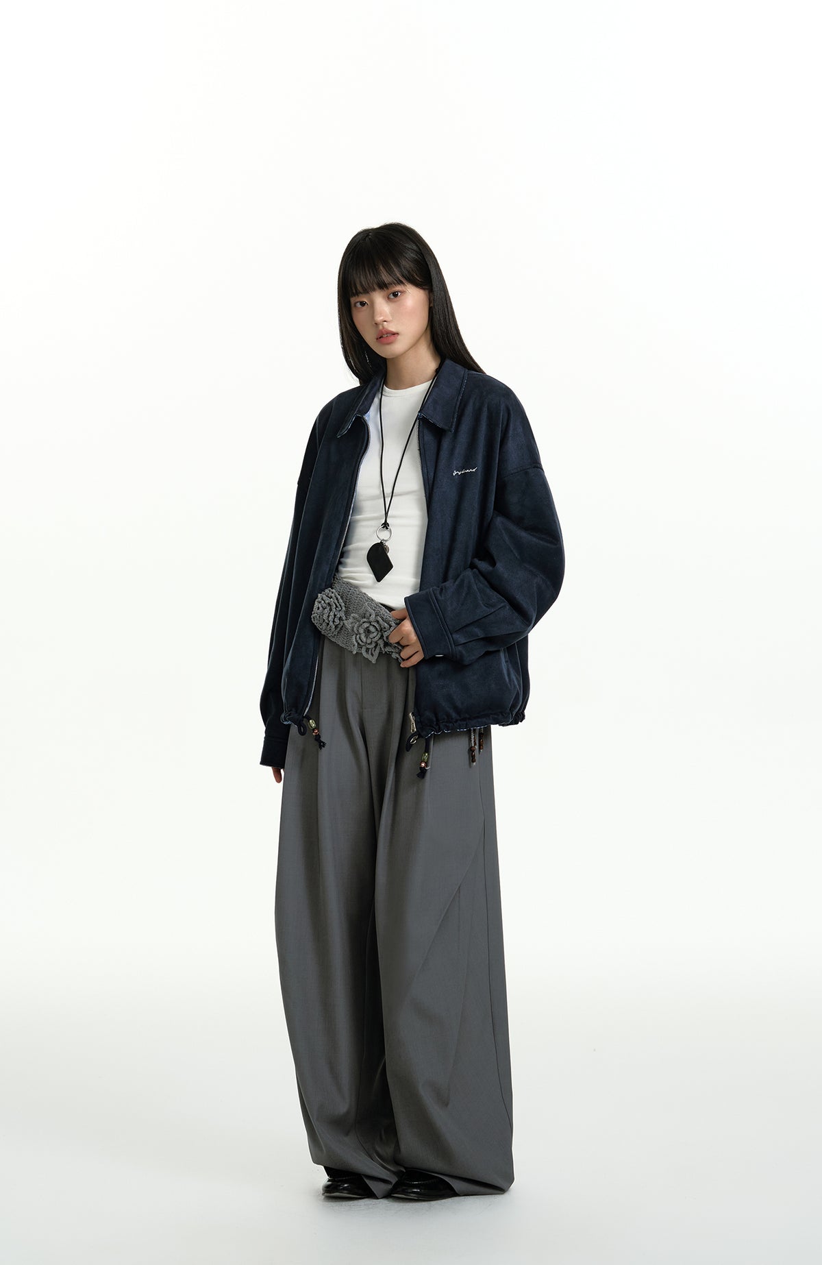 TGNS Elastic Waistband Pleated Wide-Leg Trousers