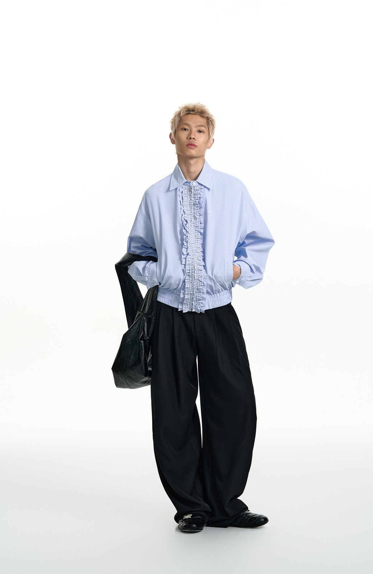 TGNS Elastic Waistband Pleated Wide-Leg Trousers