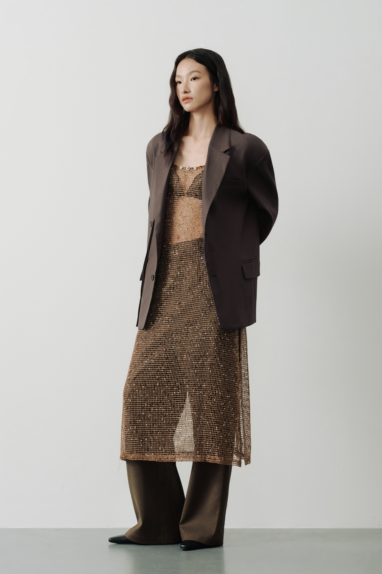 SAME FLOW Linen-Blend Split Hem Draped-Tie Blazer