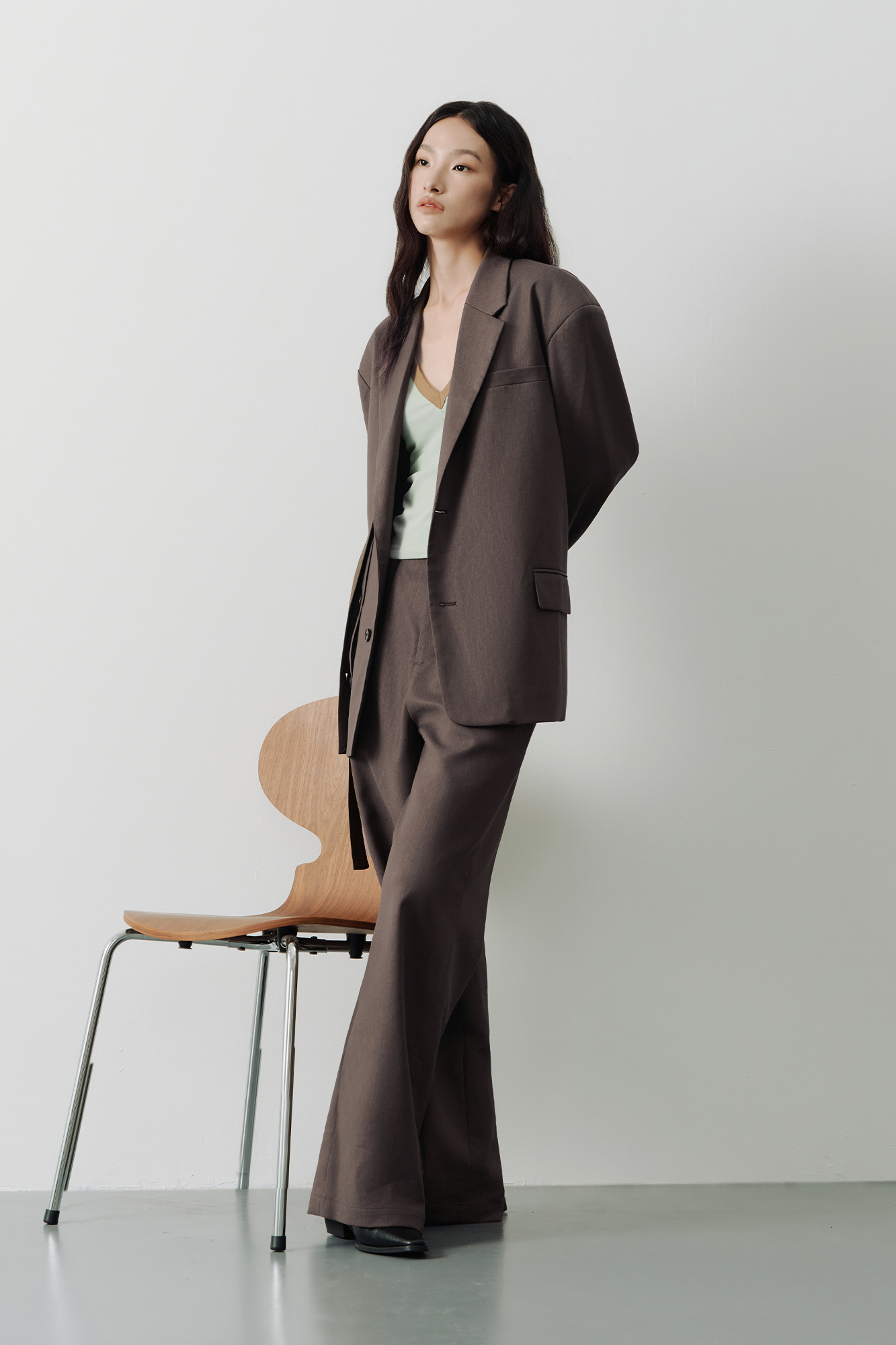 SAME FLOW Linen-Blend Split Hem Draped-Tie Blazer