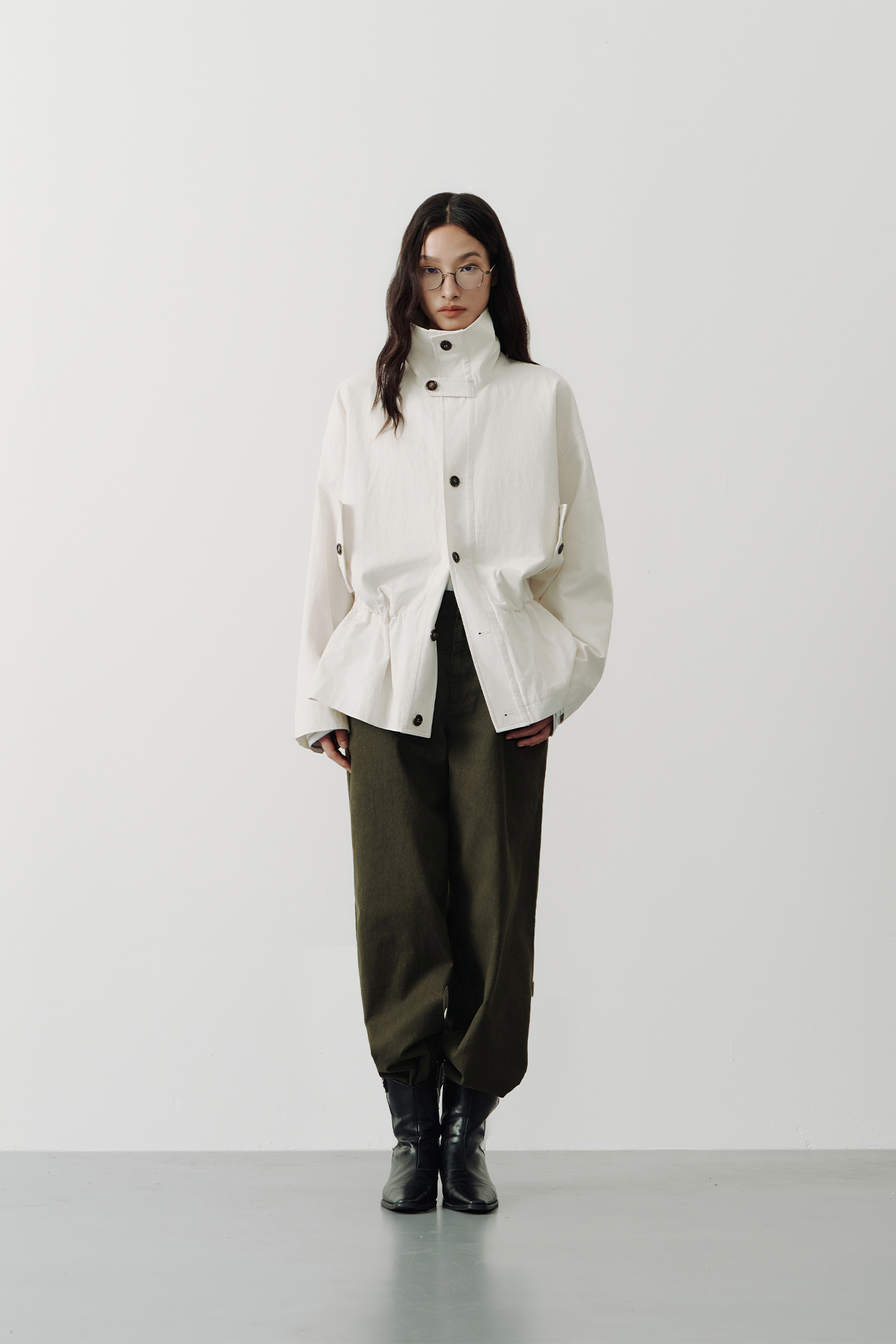 SAME FLOW Stand-Collar Drawstring-Waist Jacket