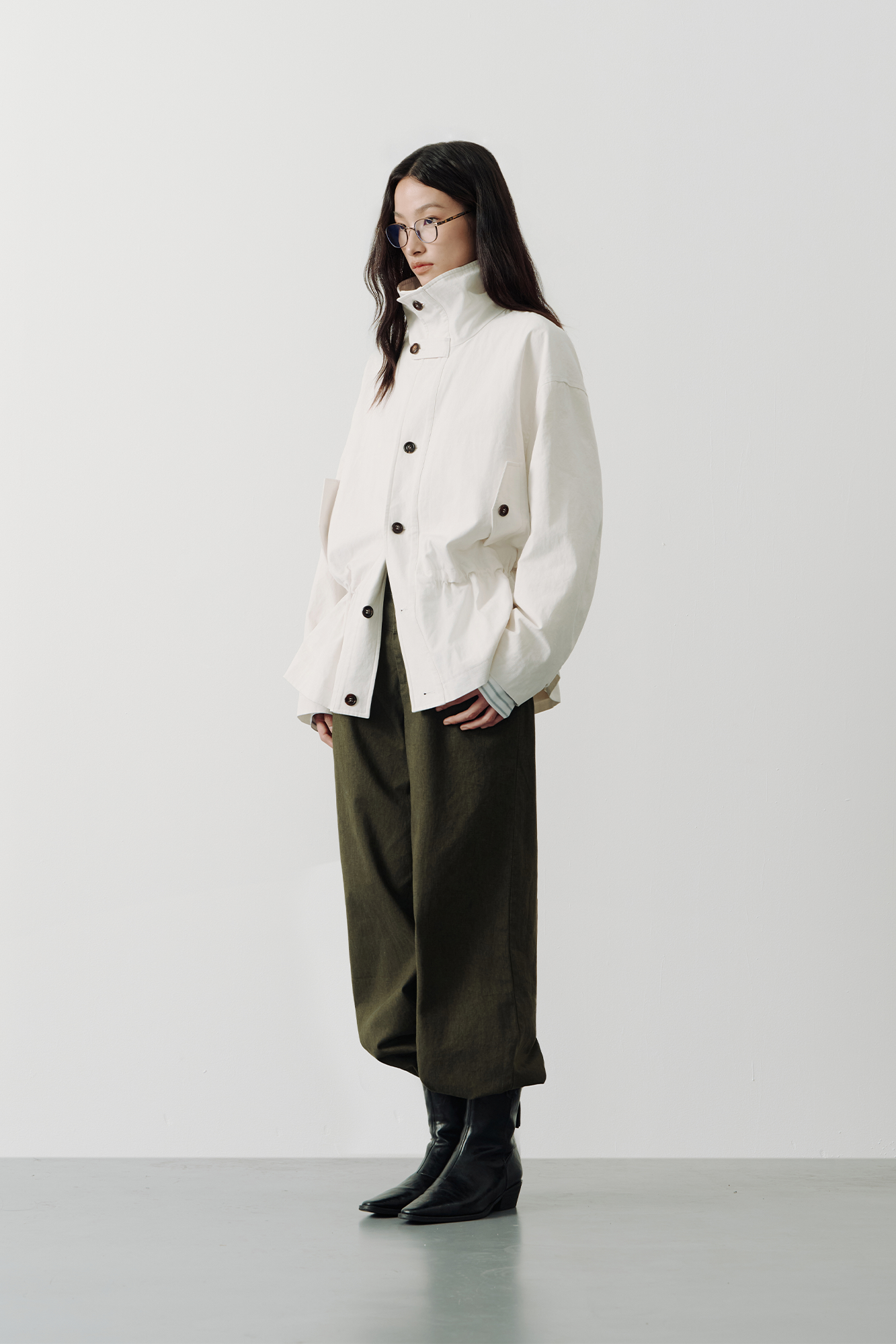 SAME FLOW Stand-Collar Drawstring-Waist Jacket