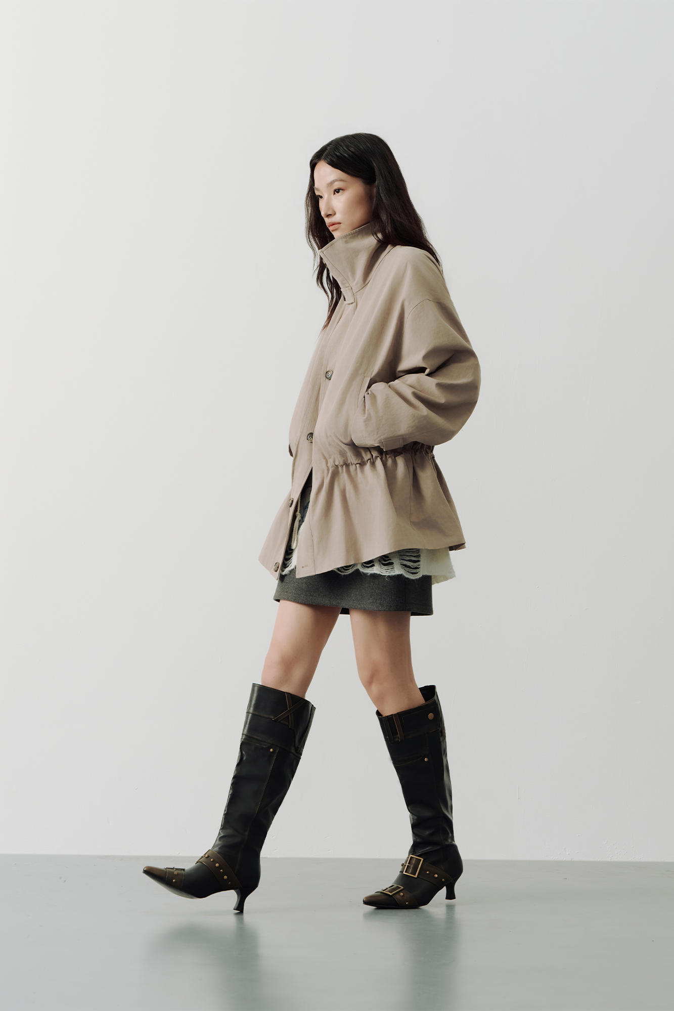 SAME FLOW Stand-Collar Drawstring-Waist Jacket