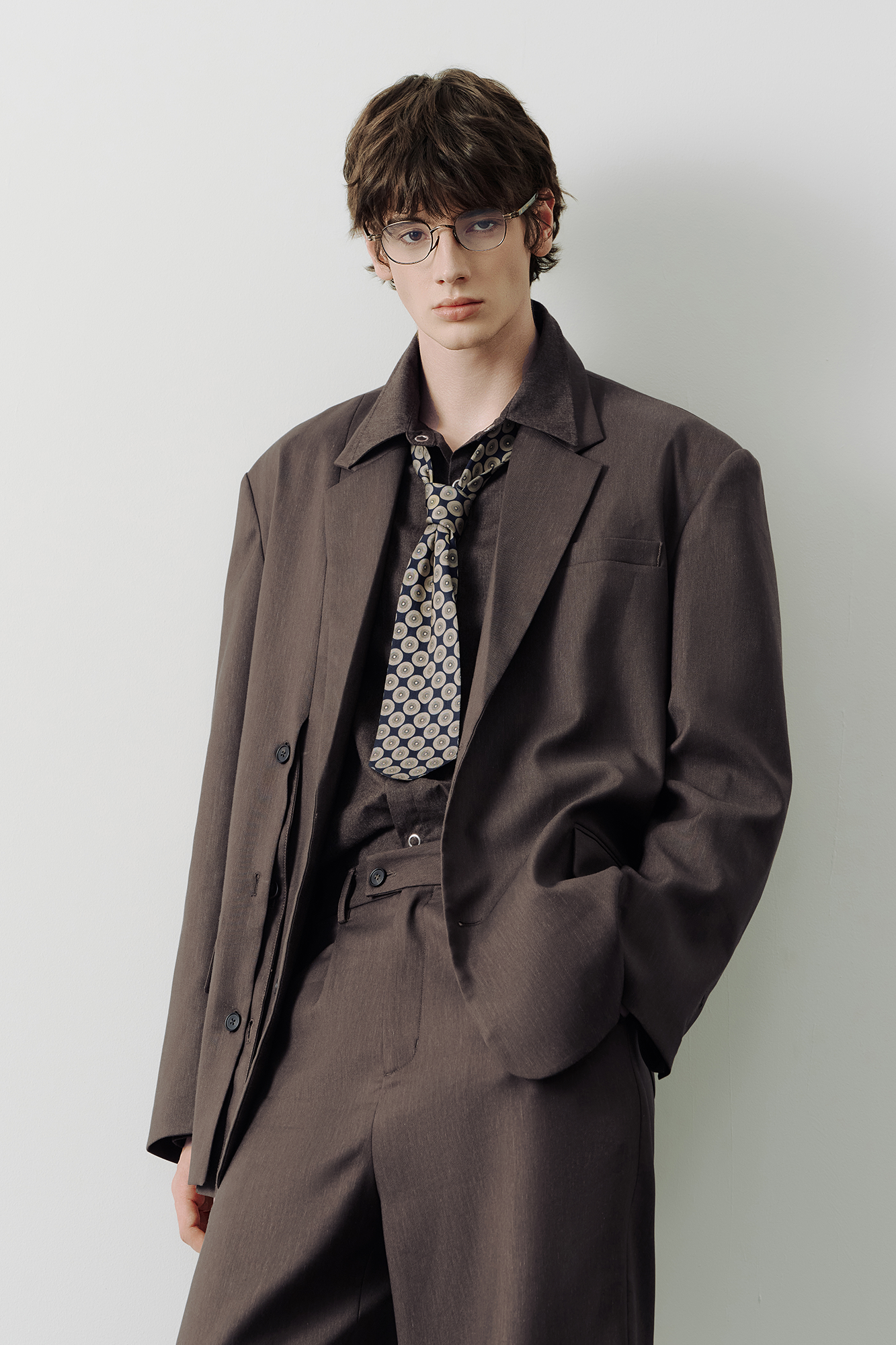 SAME FLOW Linen-Blend Split Hem Draped-Tie Blazer