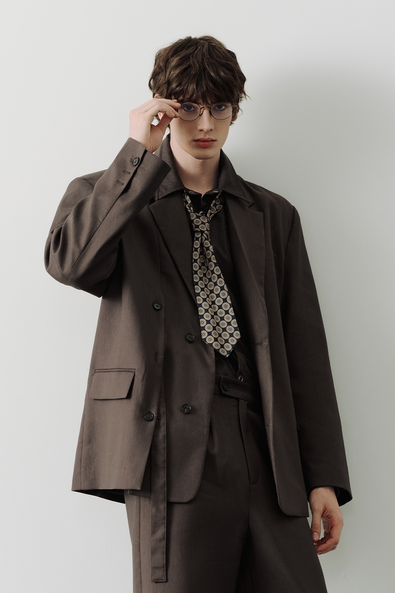 SAME FLOW Linen-Blend Split Hem Draped-Tie Blazer