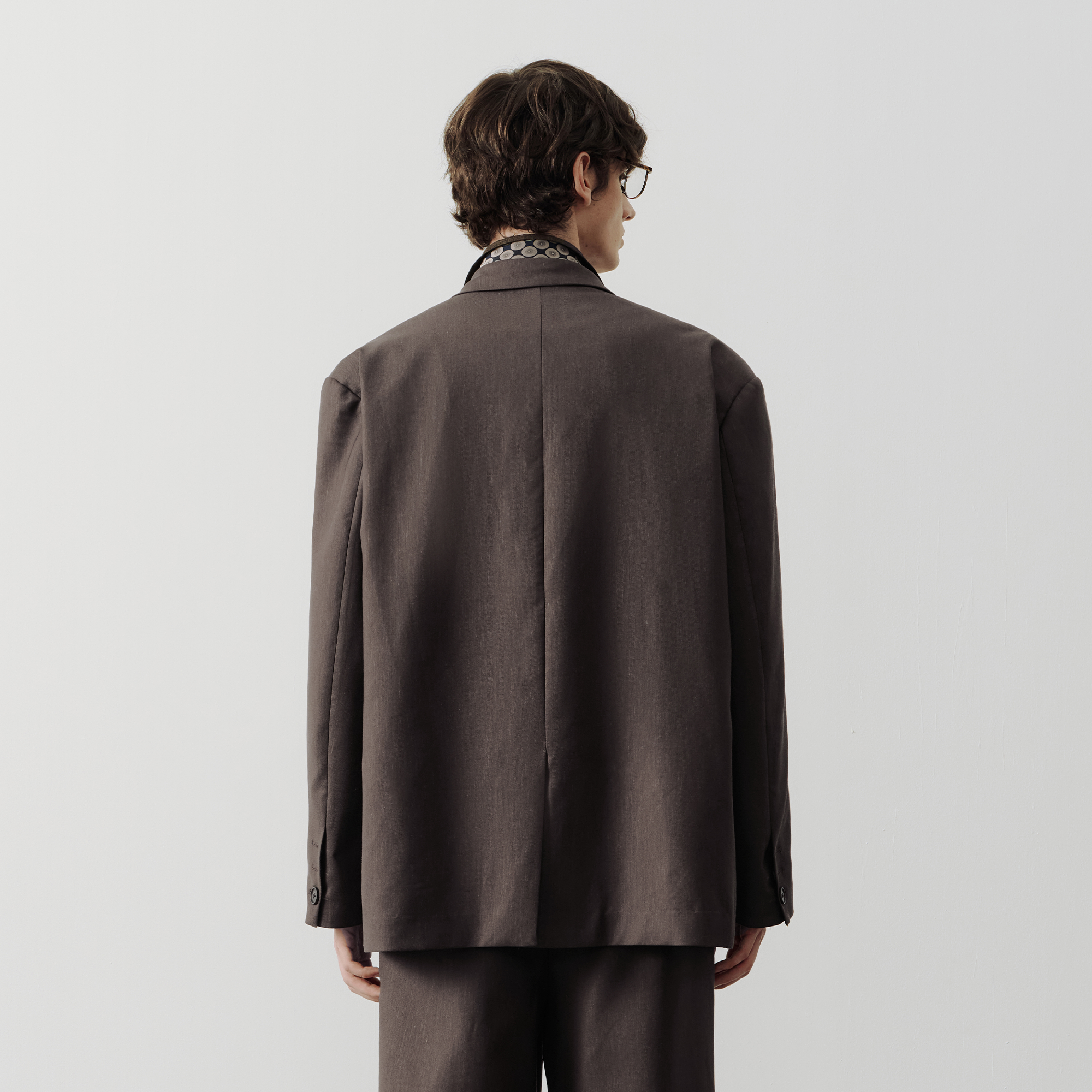 SAME FLOW Linen-Blend Split Hem Draped-Tie Blazer