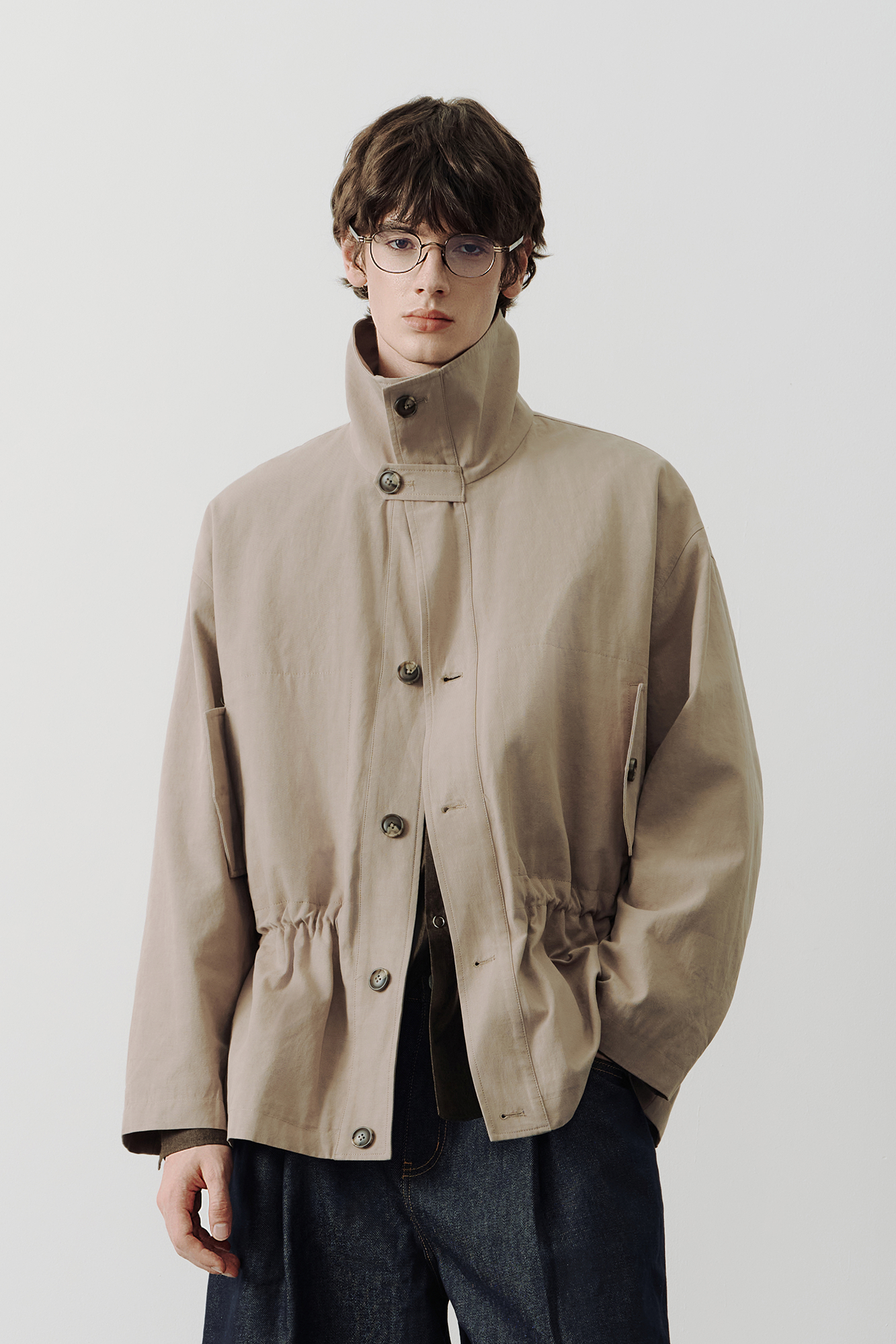 SAME FLOW Stand-Collar Drawstring-Waist Jacket