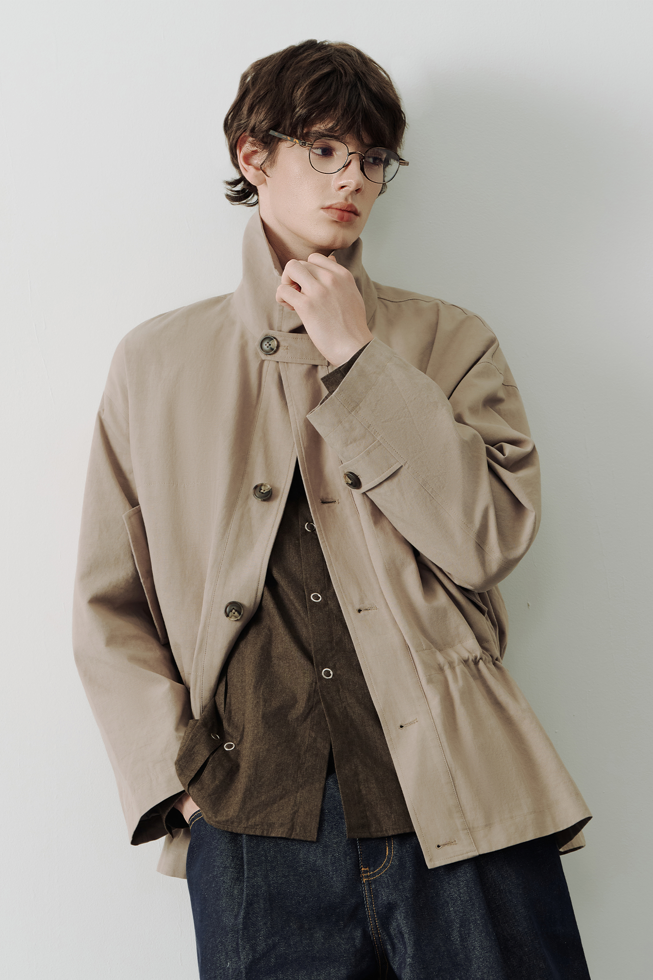 SAME FLOW Stand-Collar Drawstring-Waist Jacket