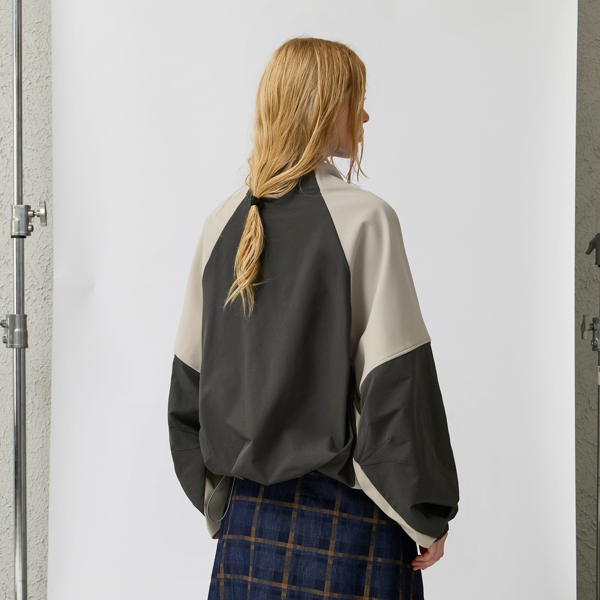 ORGANIC EMOTION Contrast Diagonal Half Zip Oversized  Windbreaker