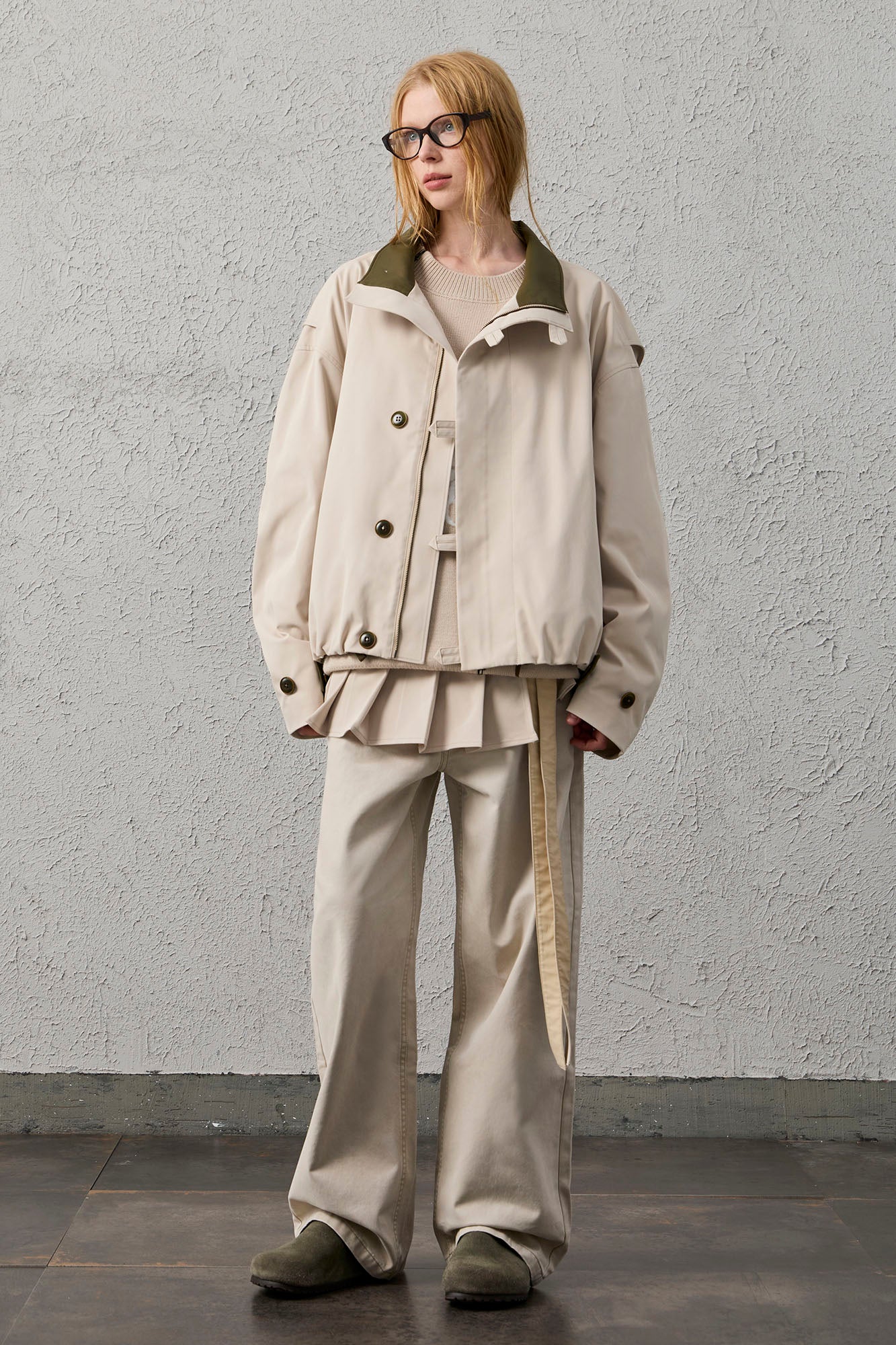 ORGANIC EMOTION Stand Collar PU Drawstring Jacket