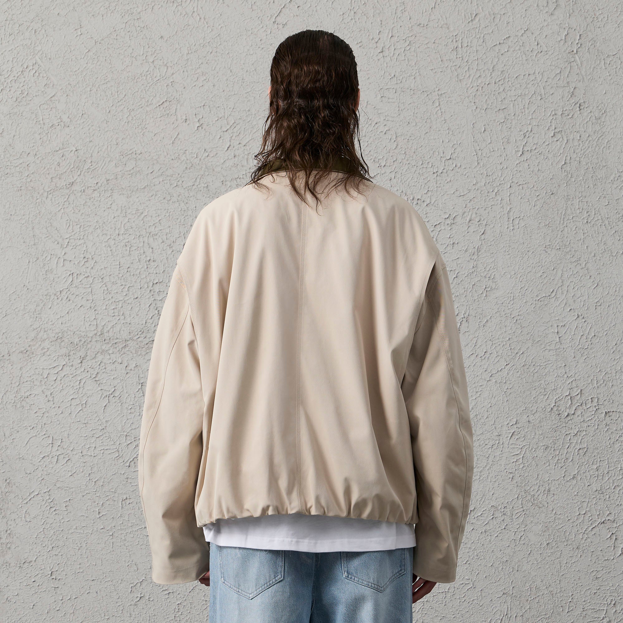 ORGANIC EMOTION Stand Collar PU Drawstring Jacket