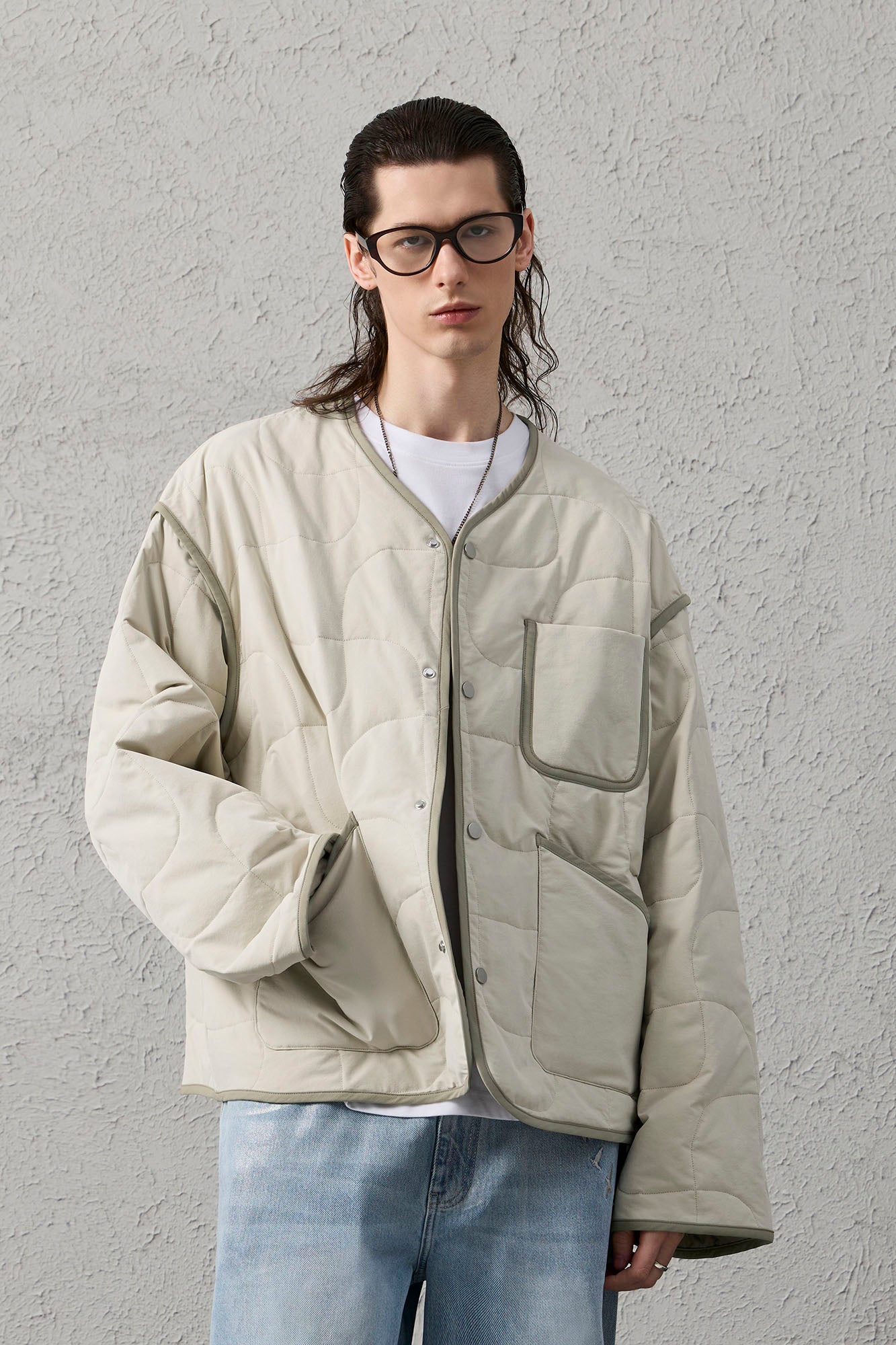 ORGANIC EMOTION Quilted Snap-Front Down Jacket