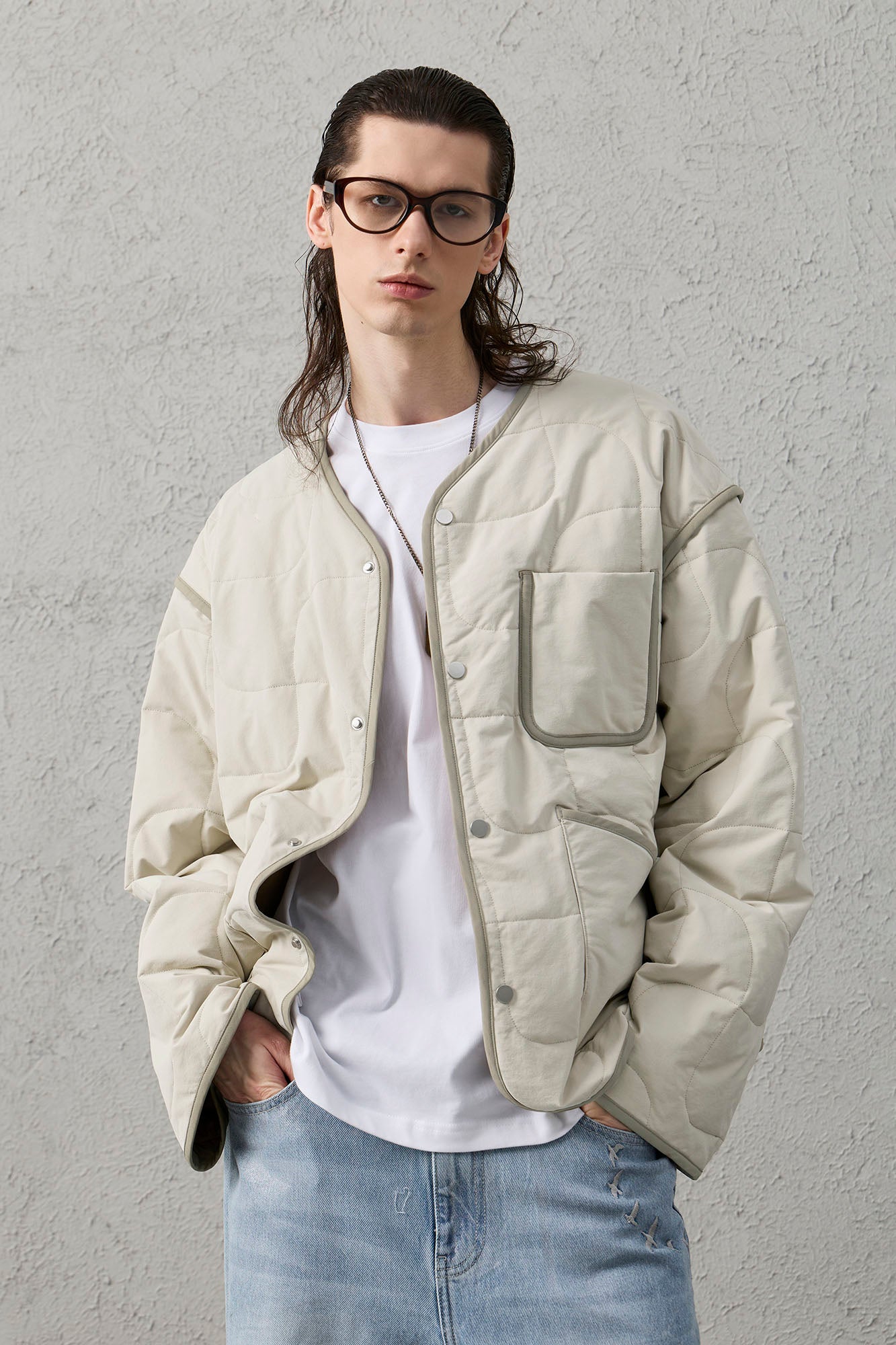 ORGANIC EMOTION Quilted Snap-Front Down Jacket