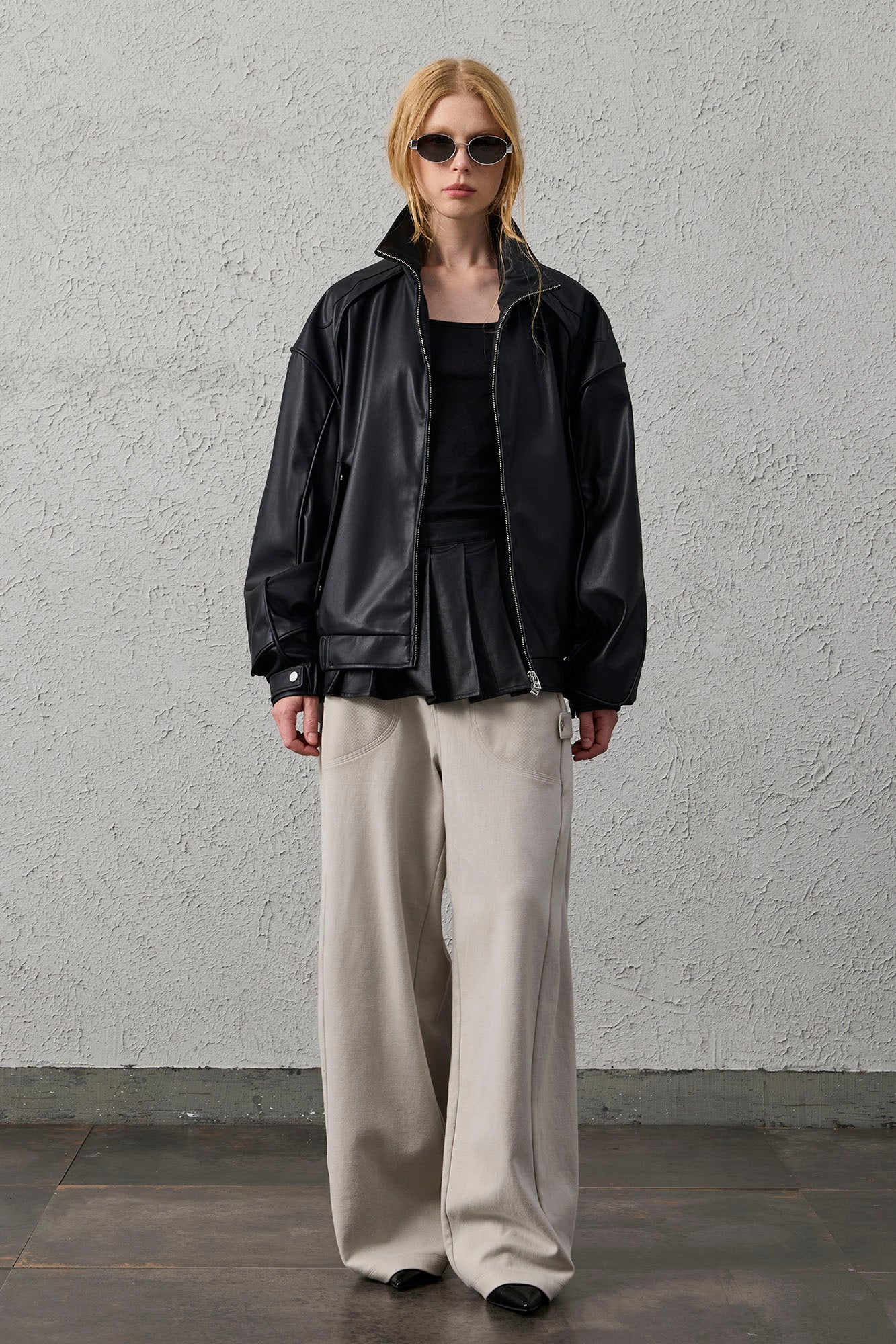 ORGANIC EMOTION Faux Leather Piped Seam Jacket