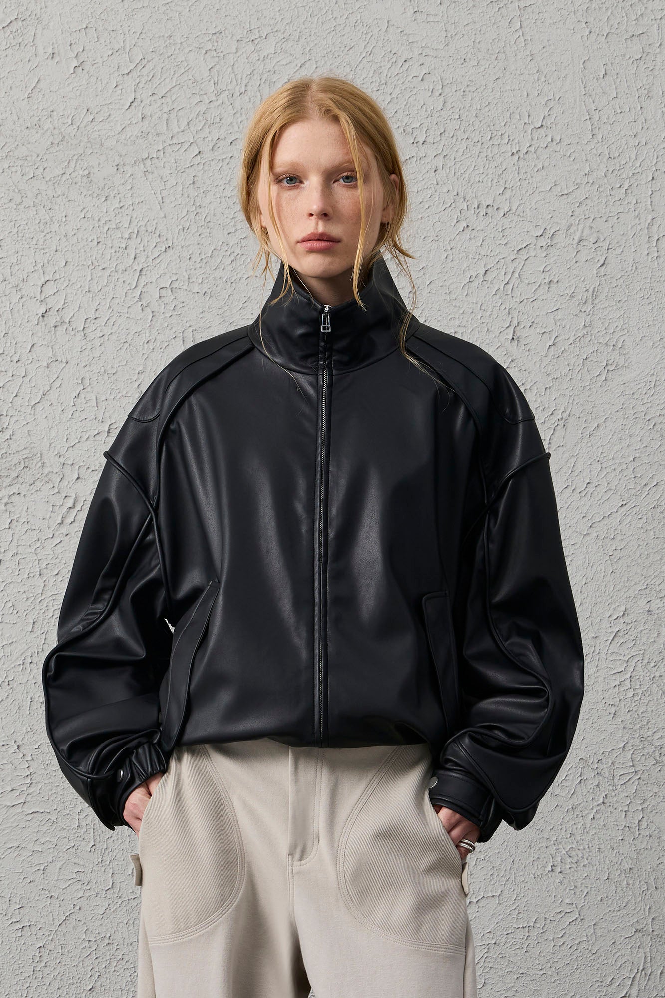 ORGANIC EMOTION Faux Leather Piped Seam Jacket