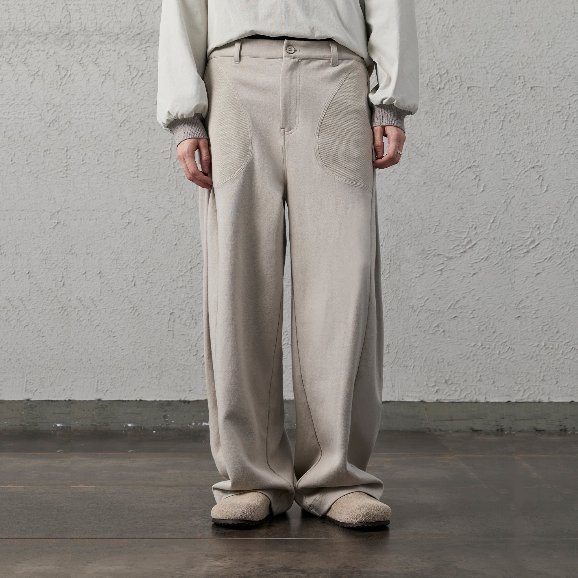 ORGANIC EMOTION Pleat Seam Curved Pants, premium urban and streetwear designers apparel on PROJECTISR.com, ORGANIC EMOTION