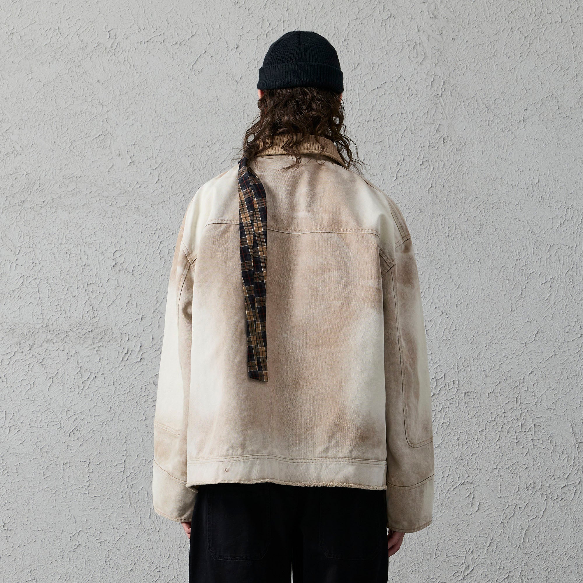 ORGANIC EMOTION Washed Contrast Collar Oversized Snap Jacket