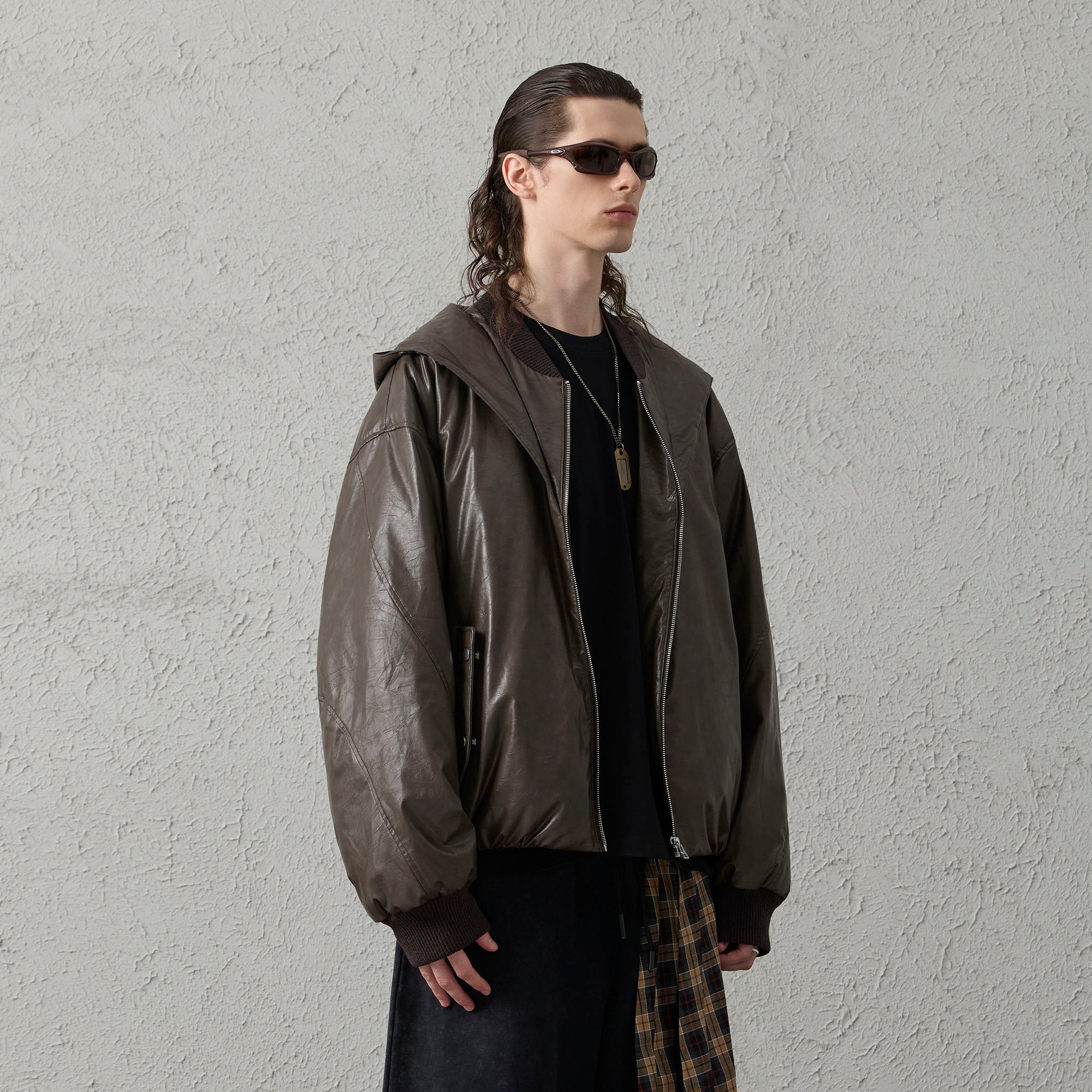 ORGANIC EMOTION Deconstructed PU Oversized Puffer Jacket