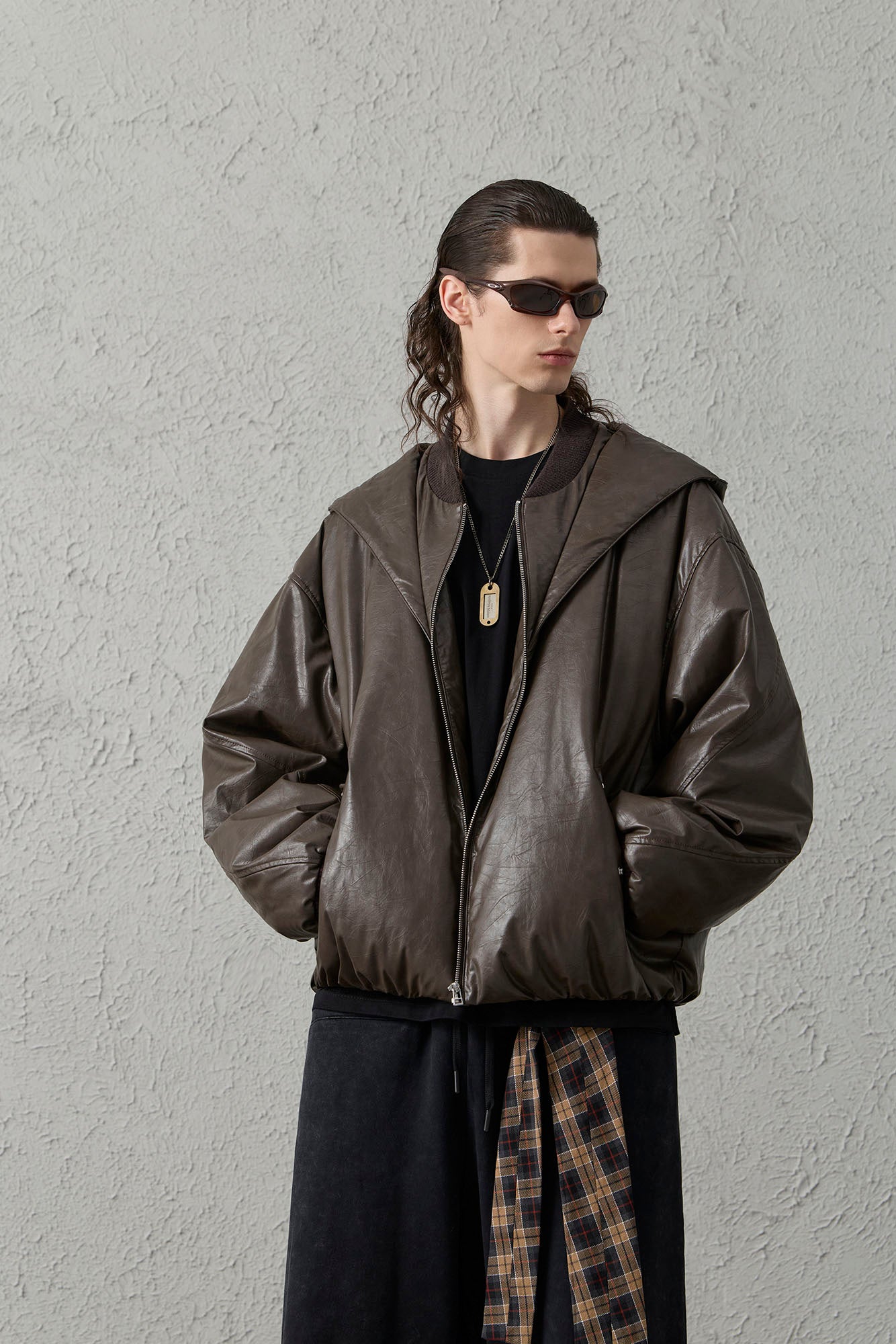 ORGANIC EMOTION Deconstructed PU Oversized Puffer Jacket