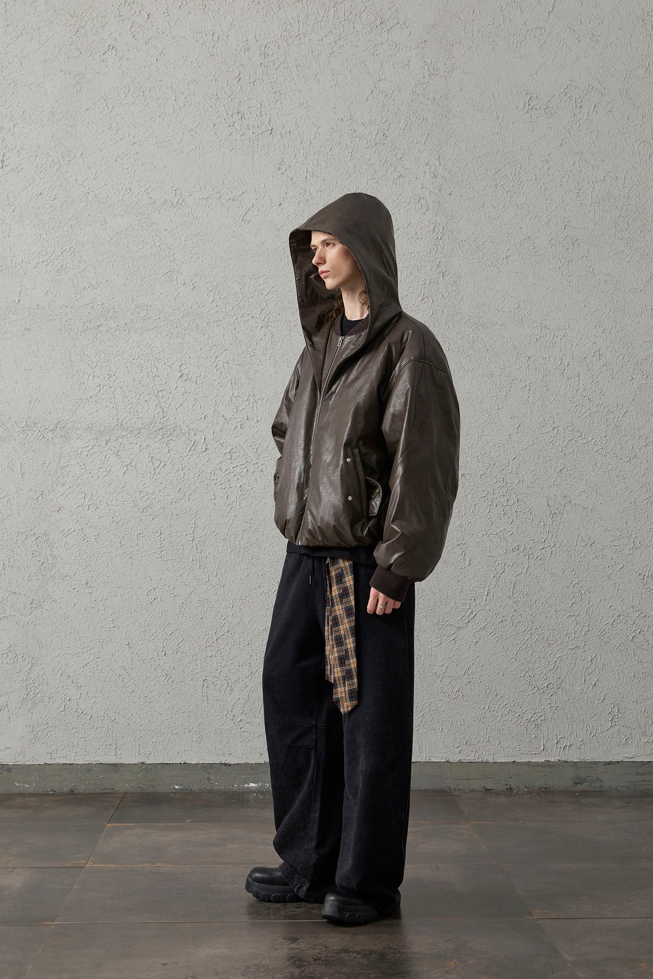 ORGANIC EMOTION Deconstructed PU Oversized Puffer Jacket