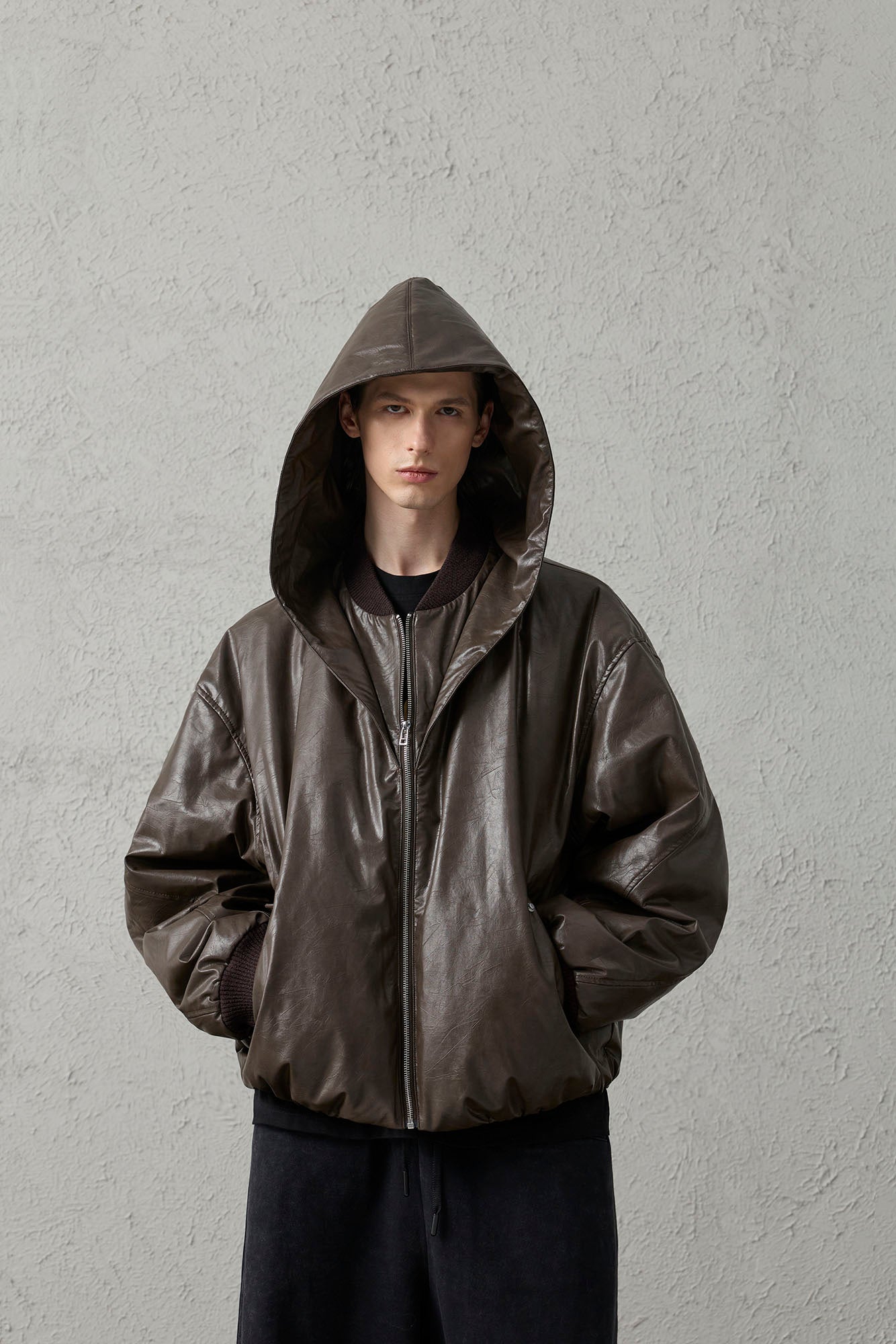 ORGANIC EMOTION Deconstructed PU Oversized Puffer Jacket