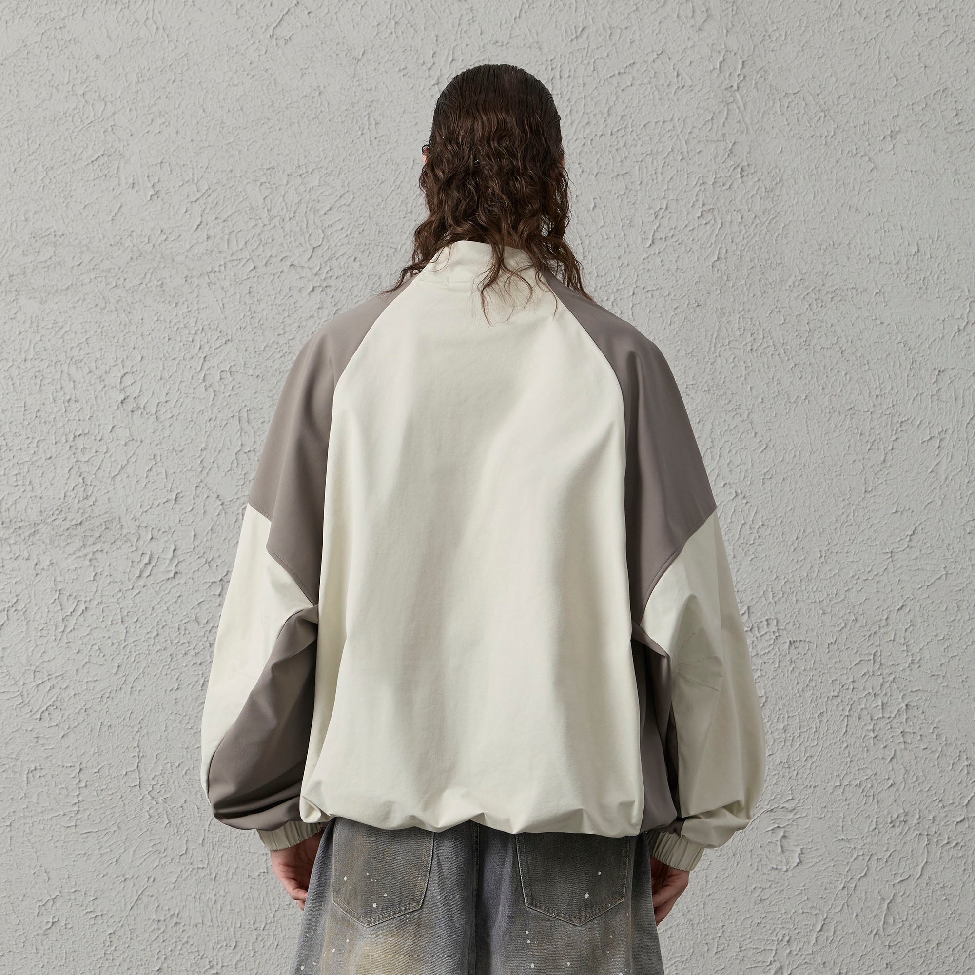 ORGANIC EMOTION Contrast Diagonal Half Zip Oversized  Windbreaker