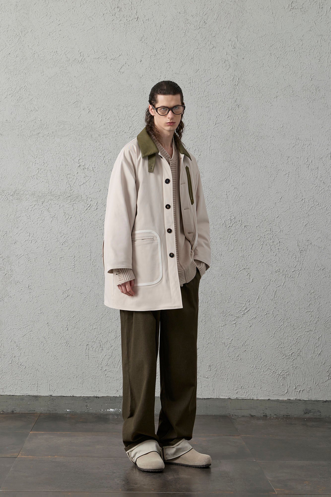 ORGANIC EMOTION Contrast PU Midi Down Coat