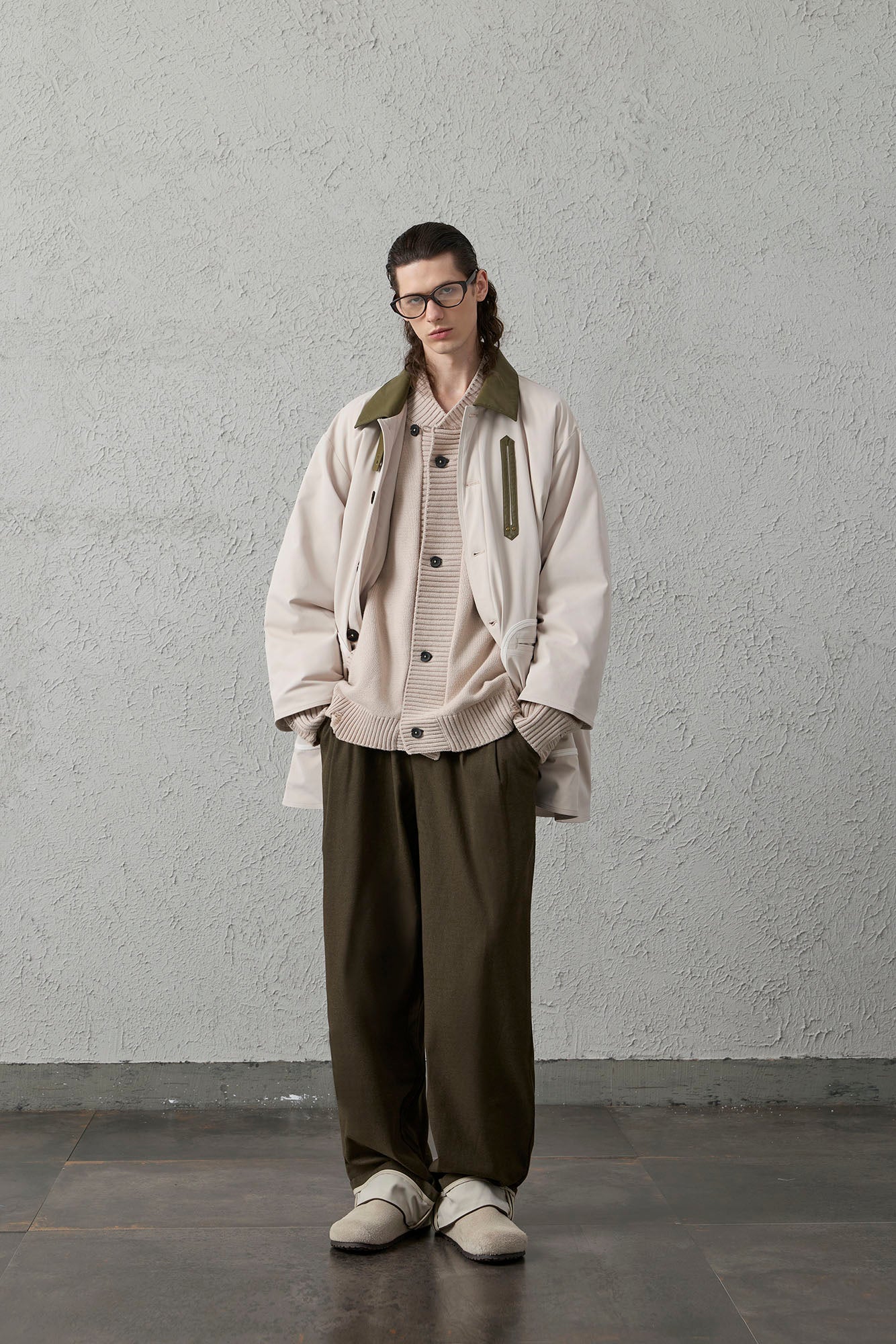 ORGANIC EMOTION Contrast PU Midi Down Coat