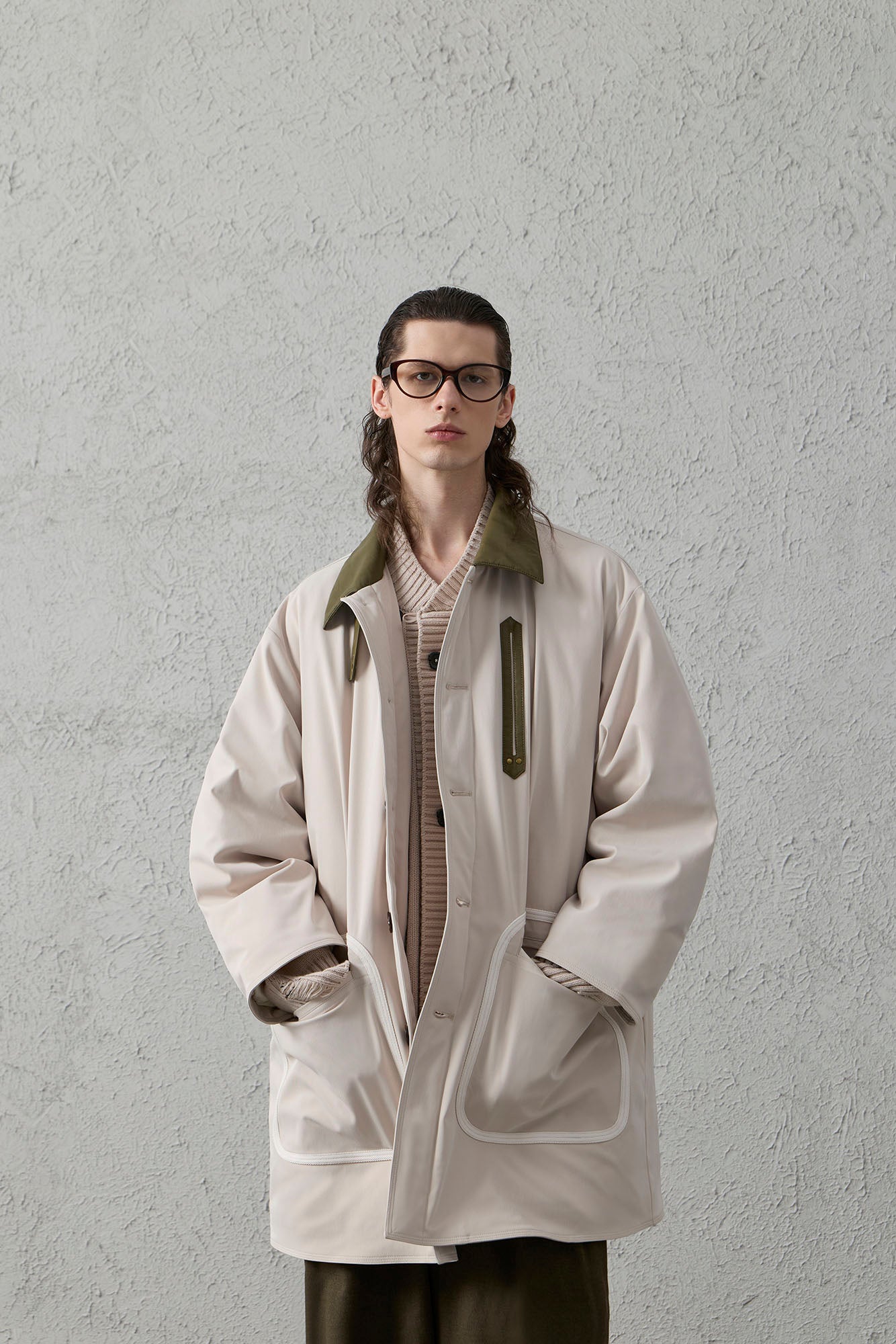 ORGANIC EMOTION Contrast PU Midi Down Coat