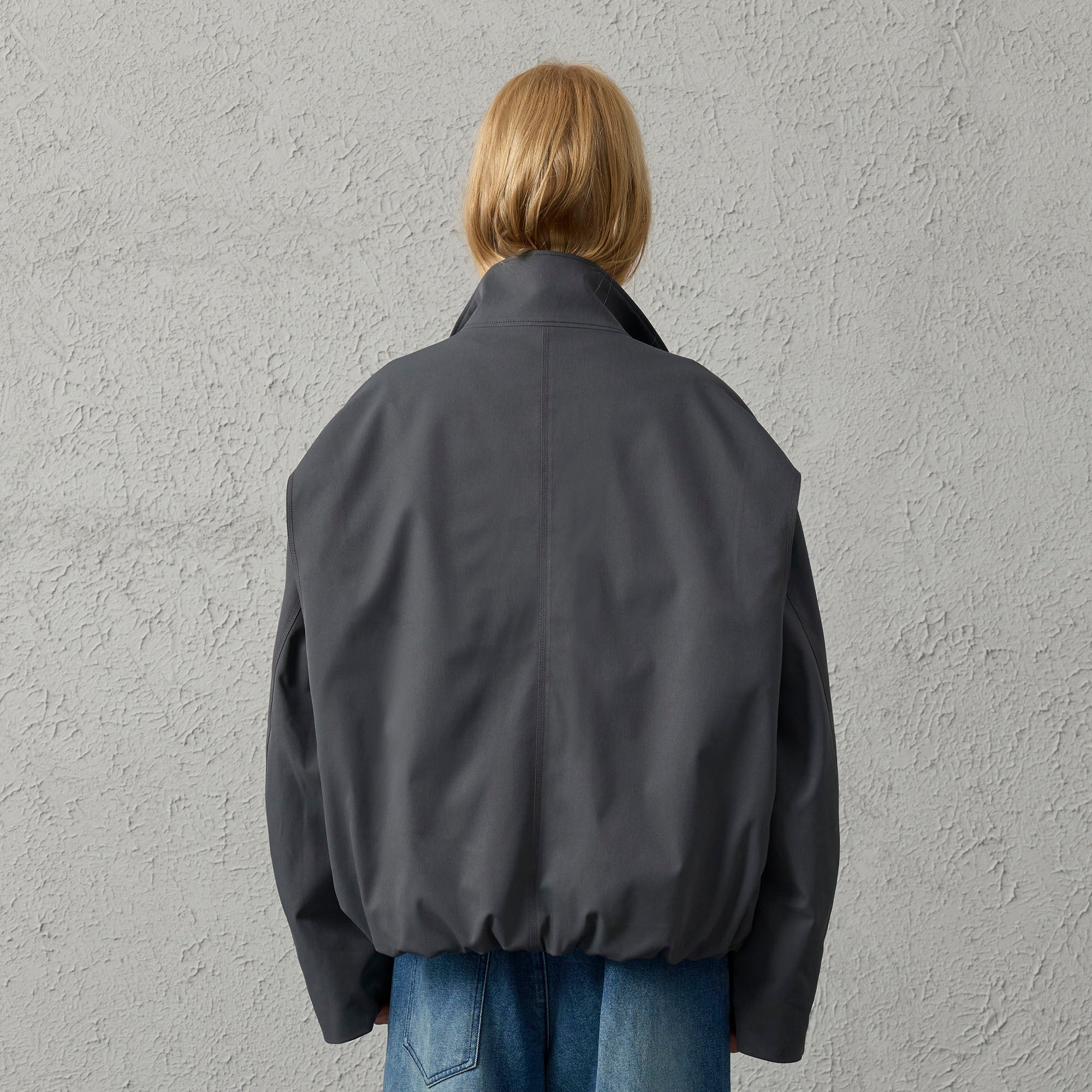 ORGANIC EMOTION Stand Collar PU Drawstring Jacket