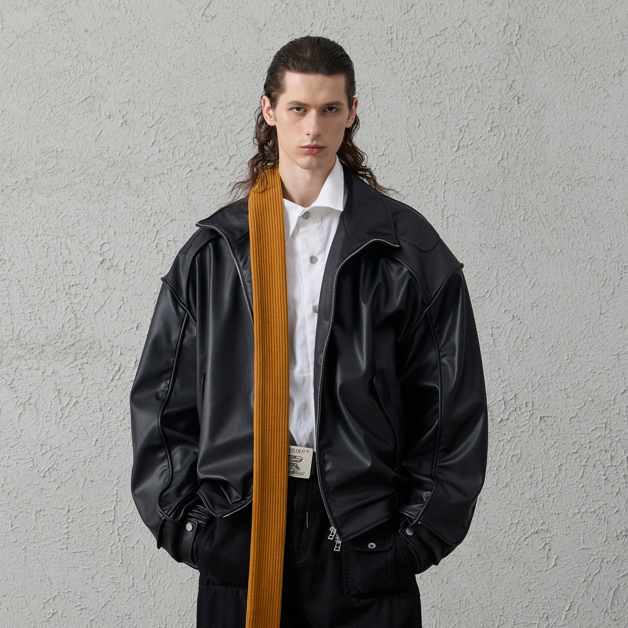 ORGANIC EMOTION Faux Leather Piped Seam Jacket