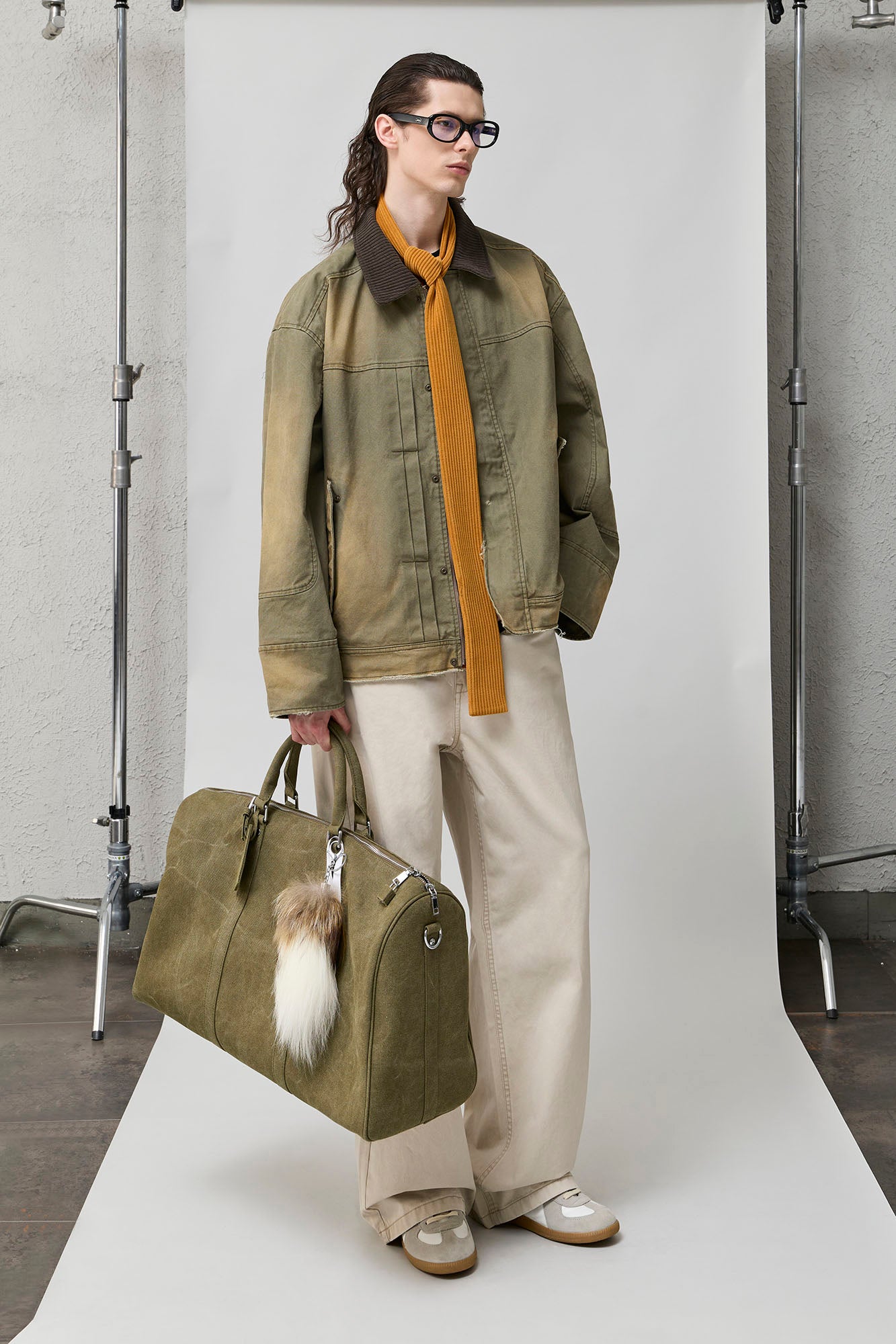 ORGANIC EMOTION Washed Contrast Collar Oversized Snap Jacket
