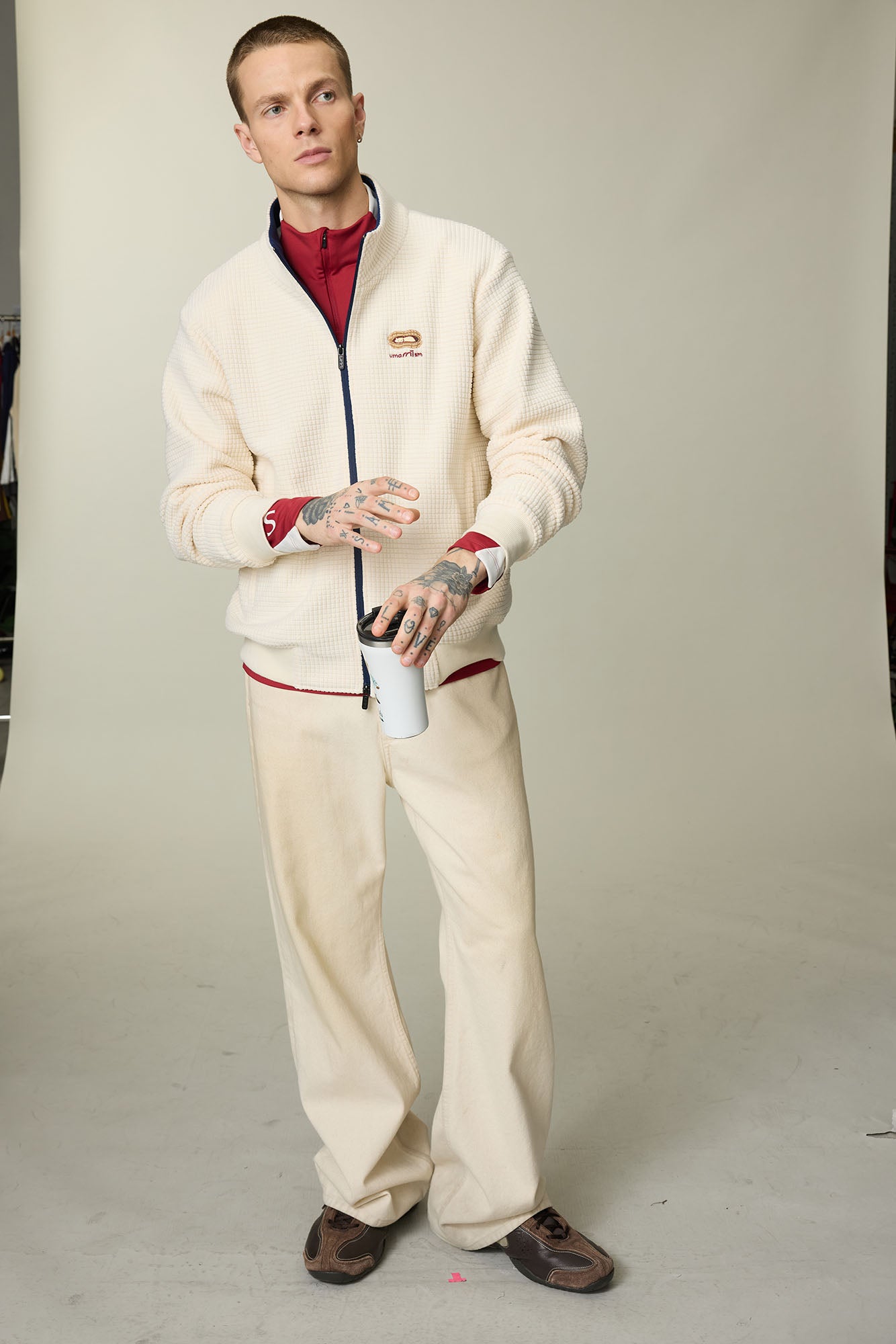 UMAMIISM Waffle Embroidered Fleece-Lined Jacket, premium urban and streetwear designers apparel on PROJECTISR.com, UMAMIISM