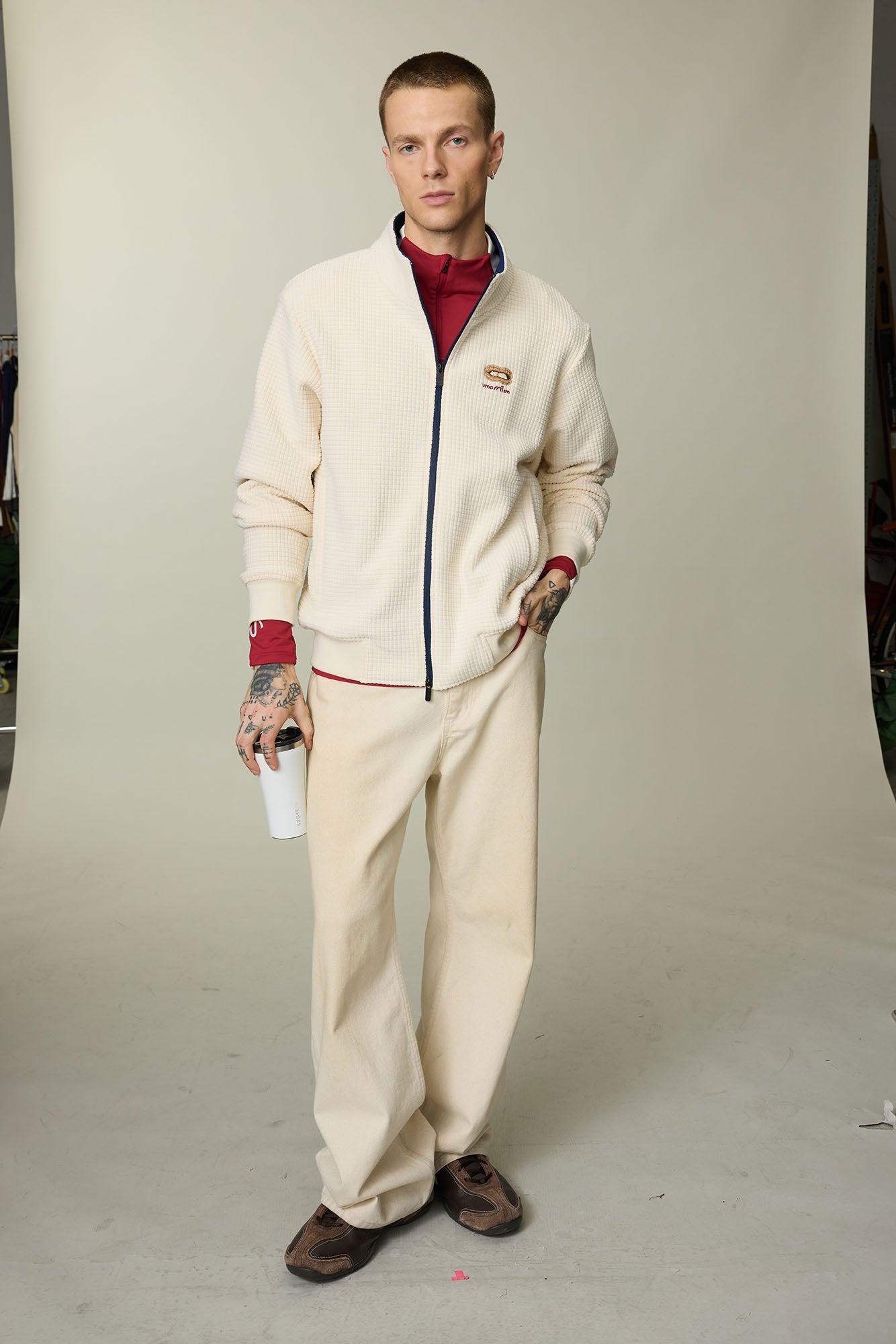 UMAMIISM Waffle Embroidered Fleece-Lined Jacket, premium urban and streetwear designers apparel on PROJECTISR.com, UMAMIISM