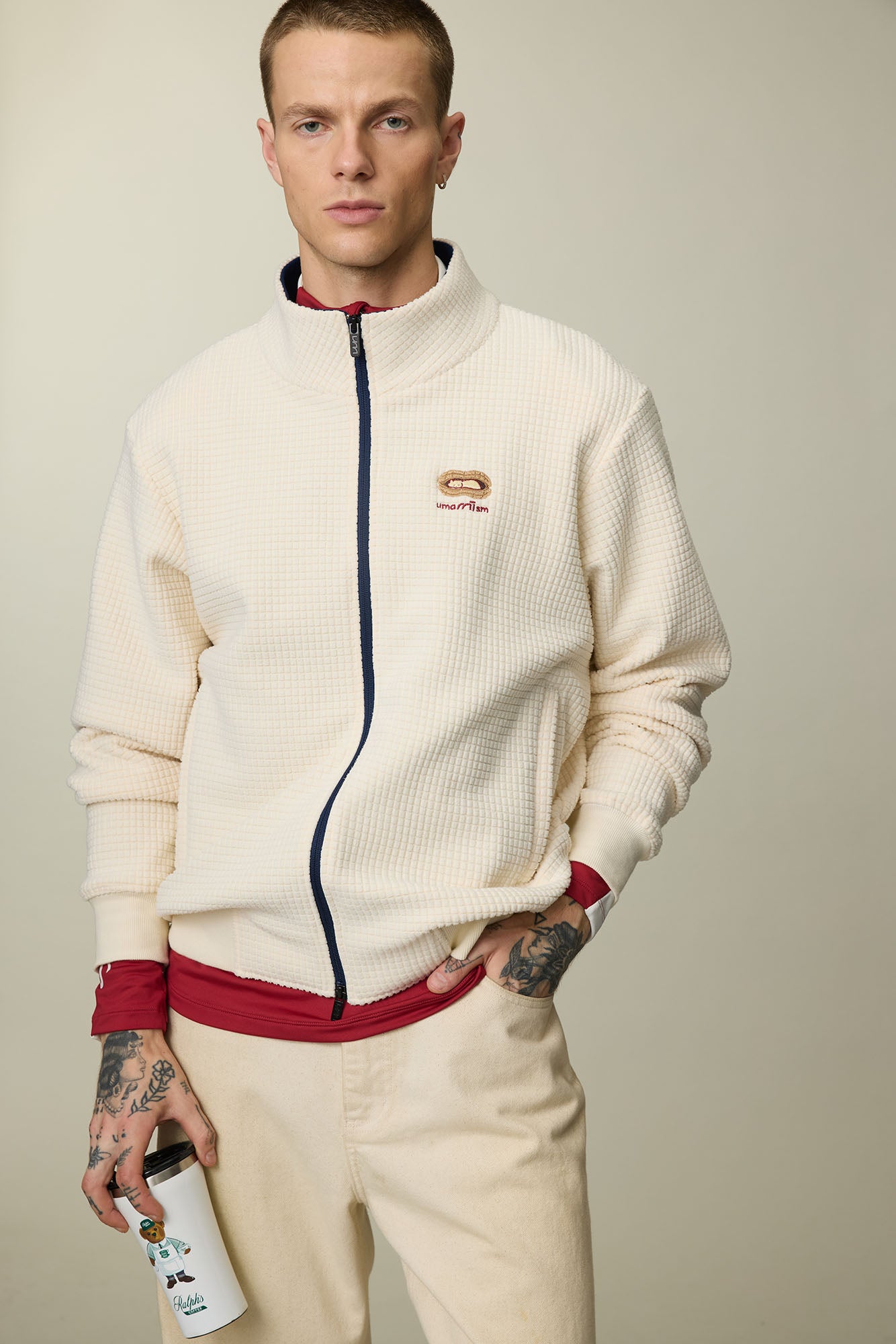 UMAMIISM Waffle Embroidered Fleece-Lined Jacket, premium urban and streetwear designers apparel on PROJECTISR.com, UMAMIISM