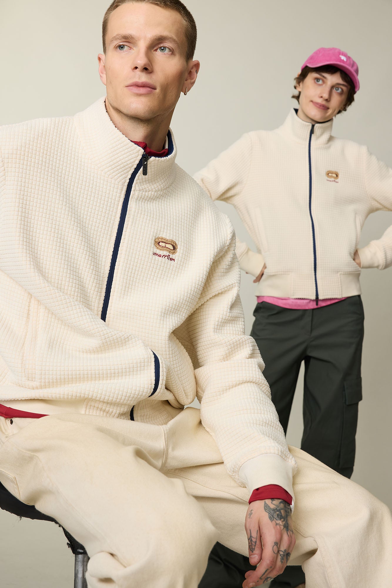 UMAMIISM Waffle Embroidered Fleece-Lined Jacket, premium urban and streetwear designers apparel on PROJECTISR.com, UMAMIISM