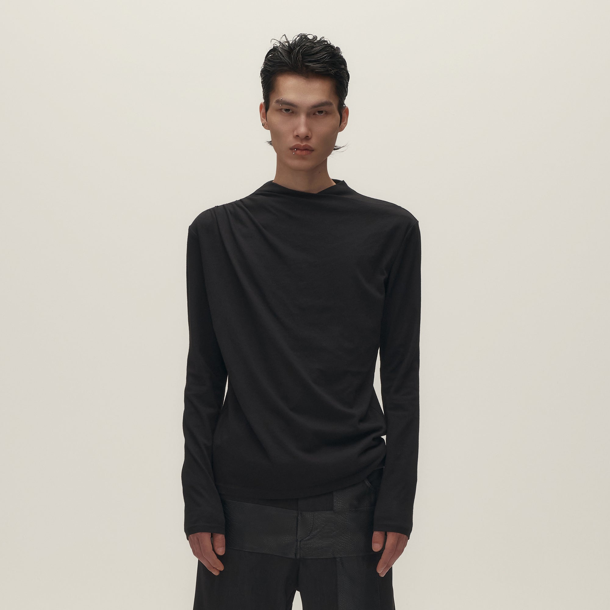 SAVAGEGROWTHWORLD Asymmetrical Drape Long-Sleeve Tee, premium urban and streetwear designers apparel on PROJECTISR.com, SAVAGEGROWTHWORLD