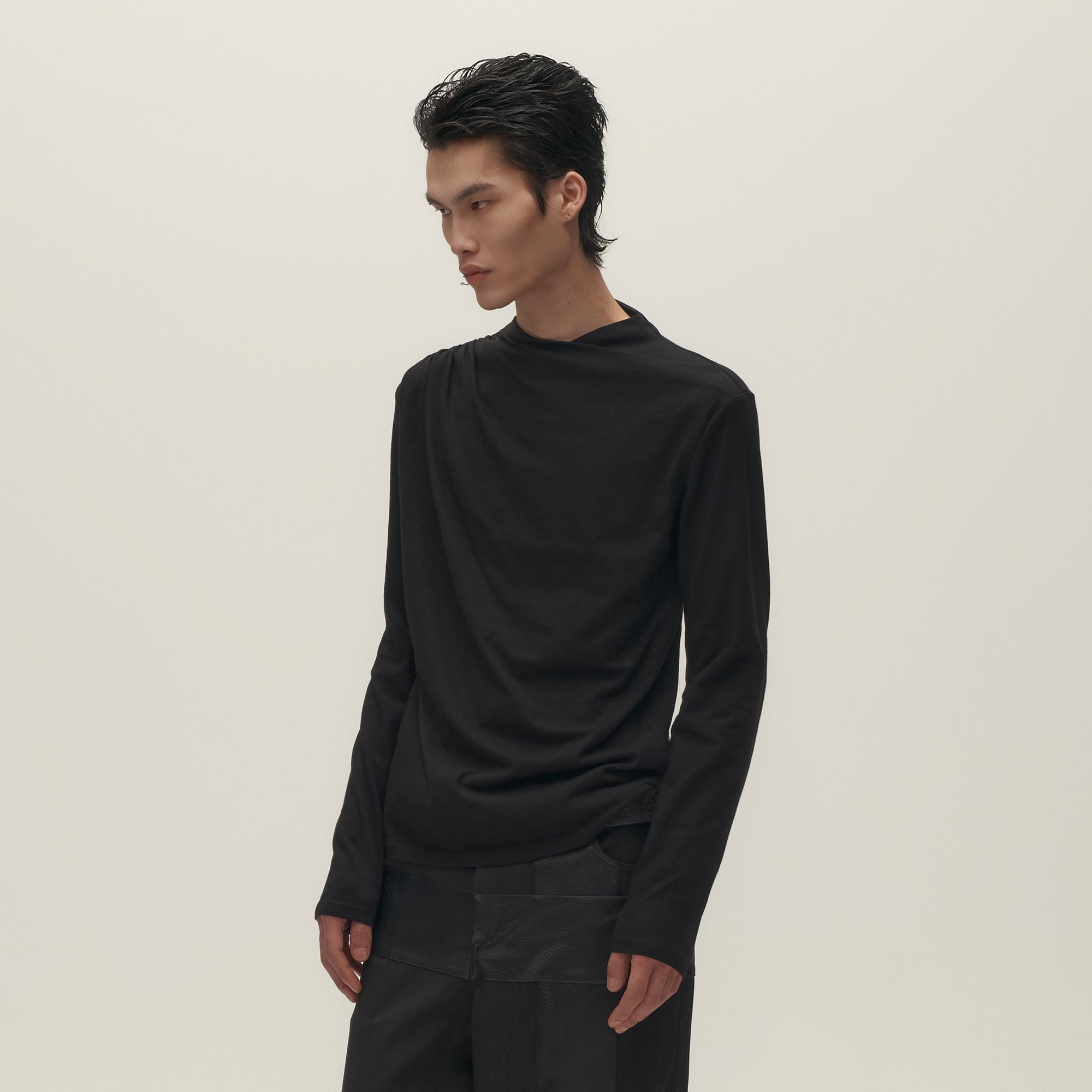 SAVAGEGROWTHWORLD Asymmetrical Drape Long-Sleeve Tee, premium urban and streetwear designers apparel on PROJECTISR.com, SAVAGEGROWTHWORLD