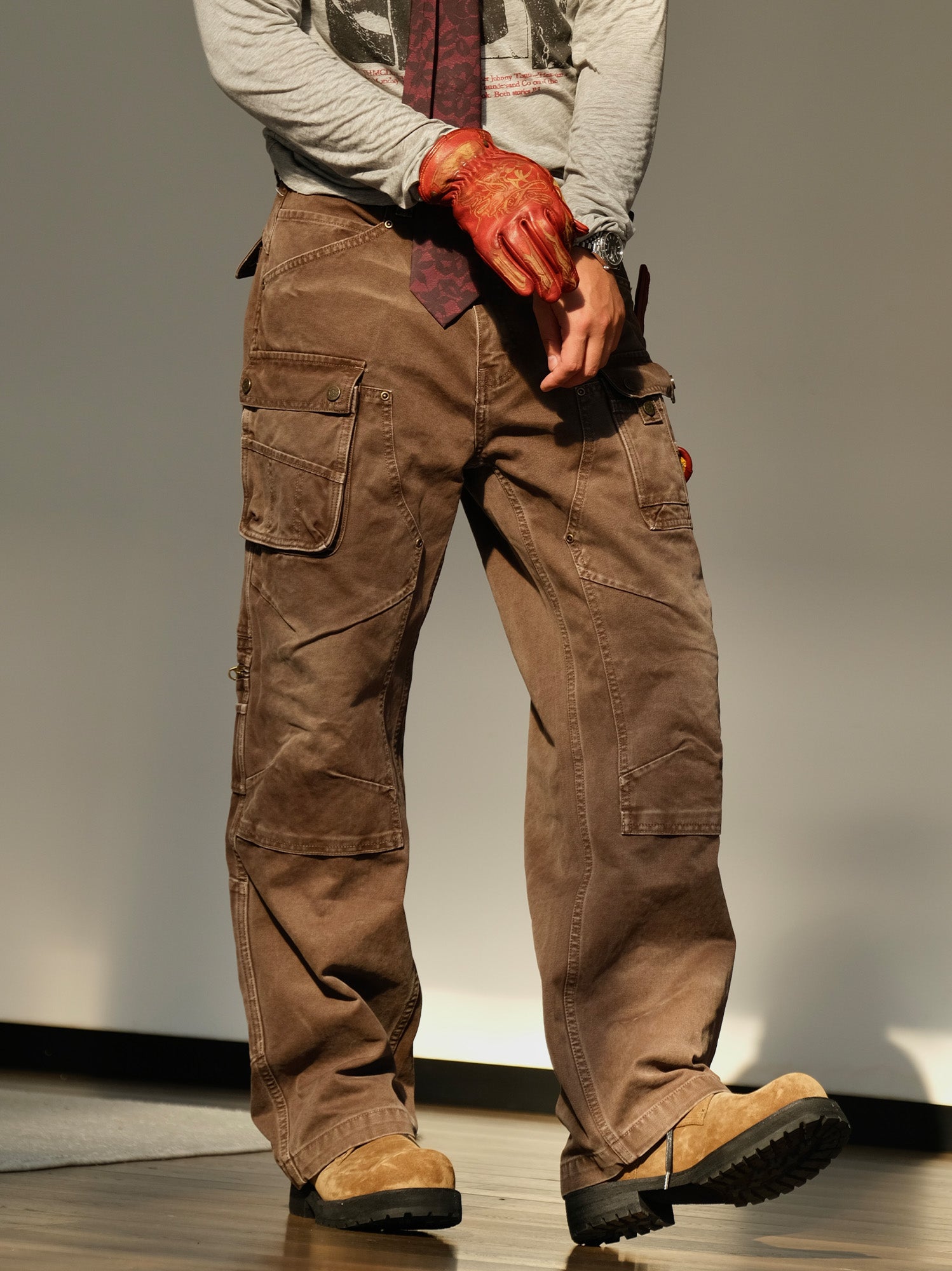NEIGBORL Washed Multi-Pocket Straight-Leg Cargo Pants