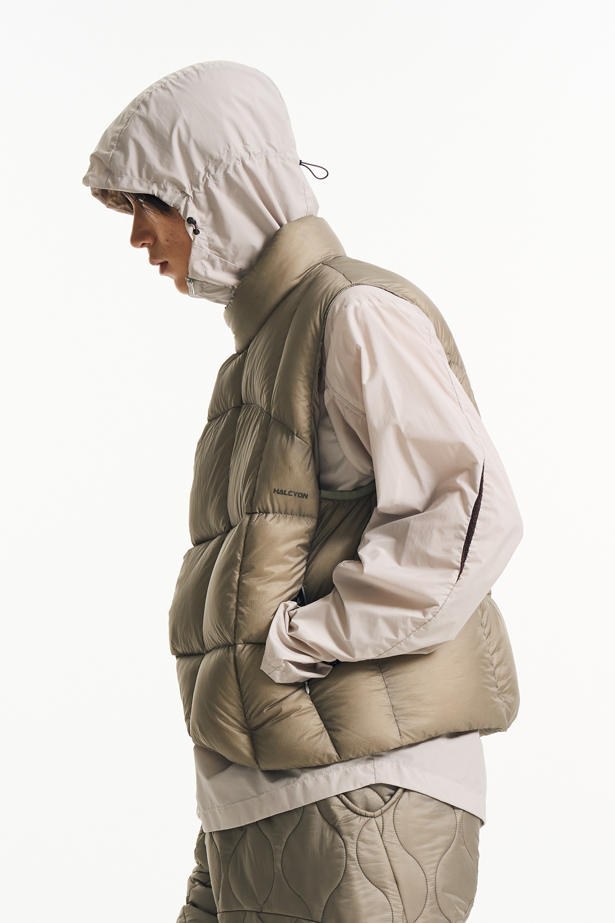 HALCYON Outdoor Stand-Collar Down Vest, premium urban and streetwear designers apparel on PROJECTISR.com, HALCYON