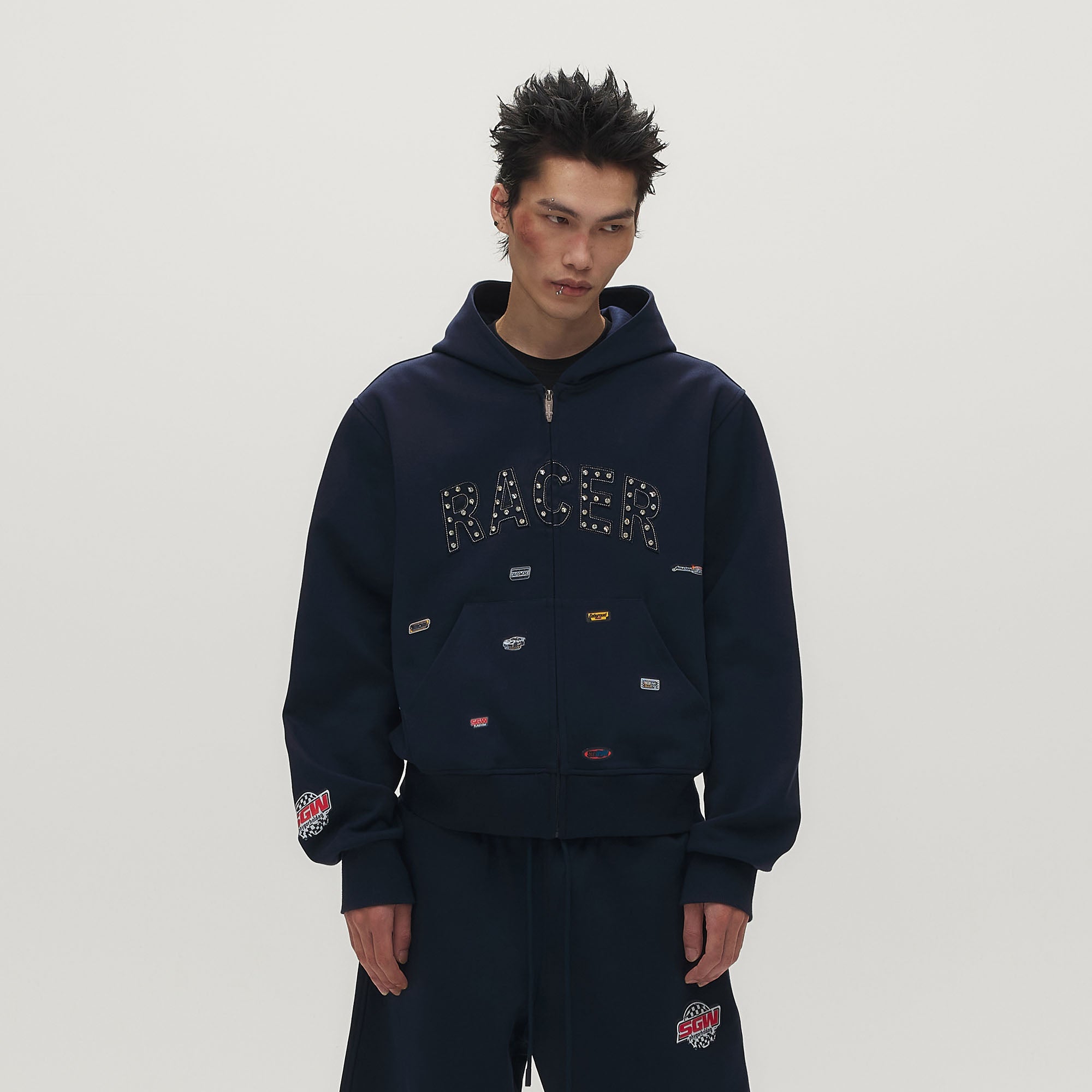 SAVAGEGROWTHWORLD Whimsical Stickers Zip-Up Hoodie