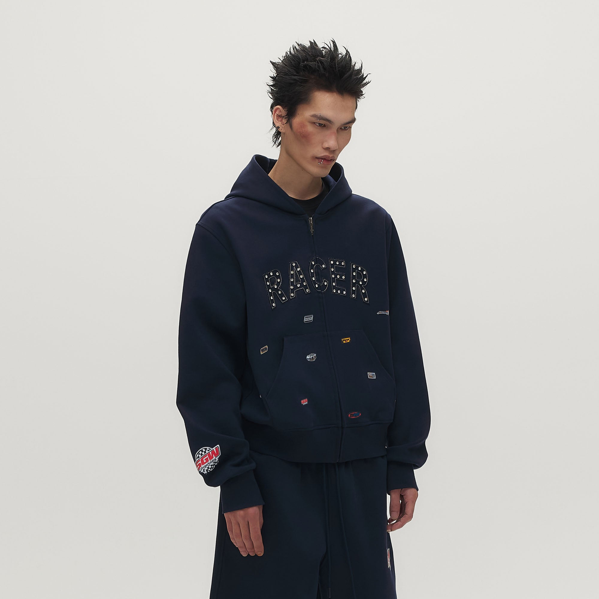 SAVAGEGROWTHWORLD Whimsical Stickers Zip-Up Hoodie