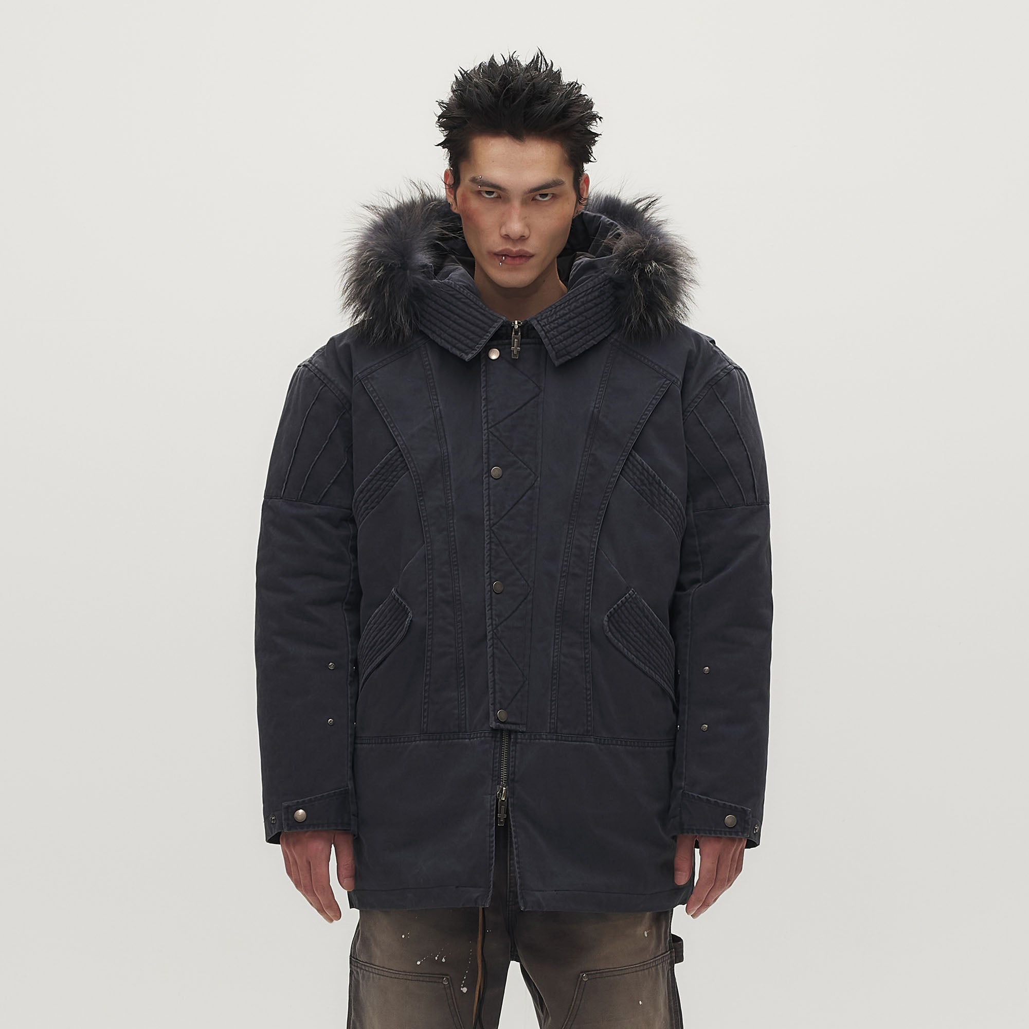 SAVAGEGROWTHWORLD Detachable Vest Faux Fur Collar Parka