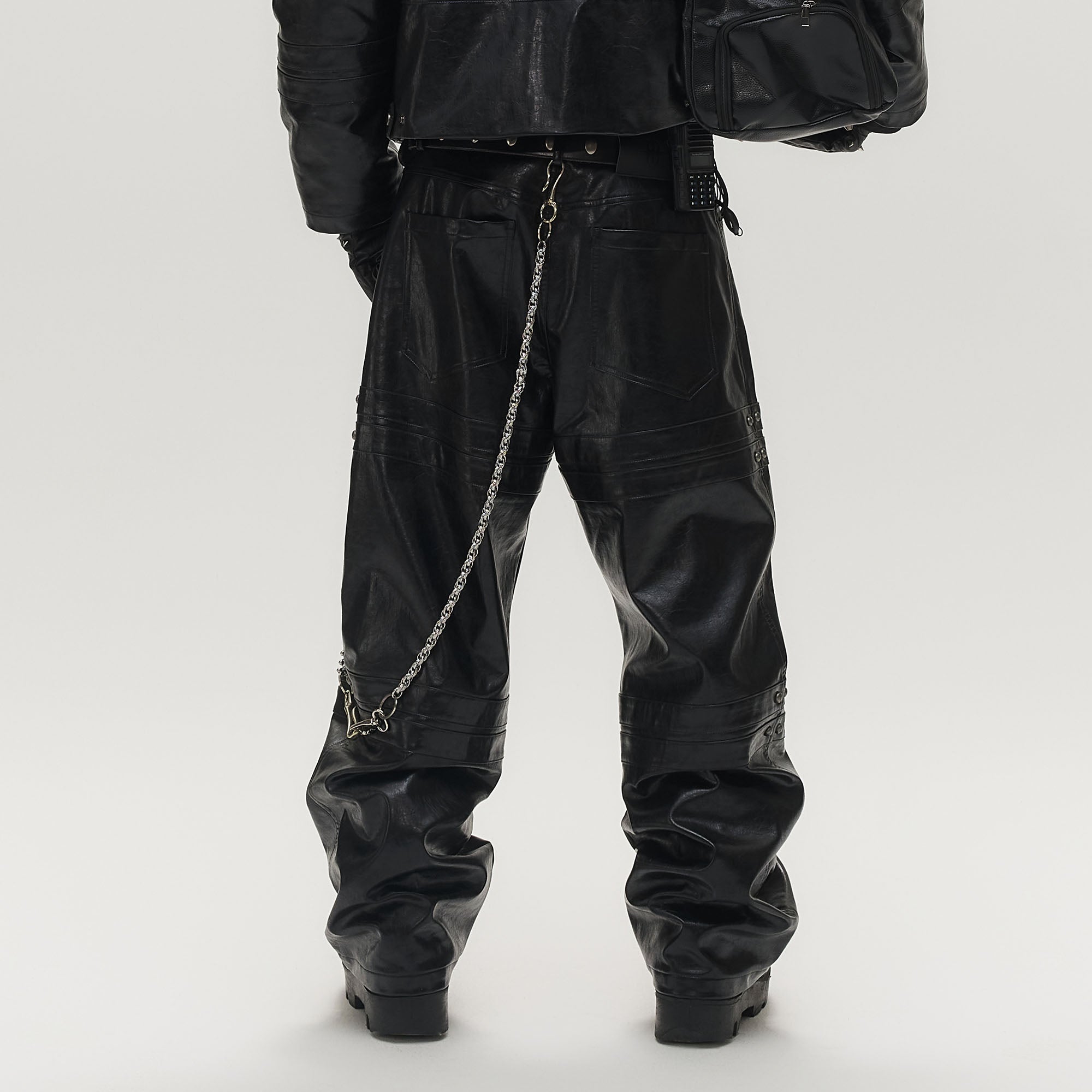 SAVAGEGROWTHWORLD Faux Leather Panel Rivet Pants