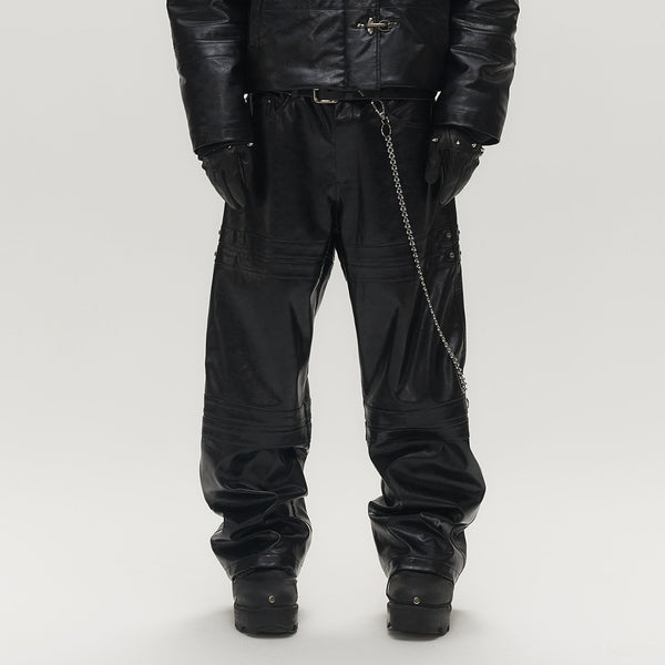 SAVAGEGROWTHWORLD Faux Leather Panel Rivet Pants