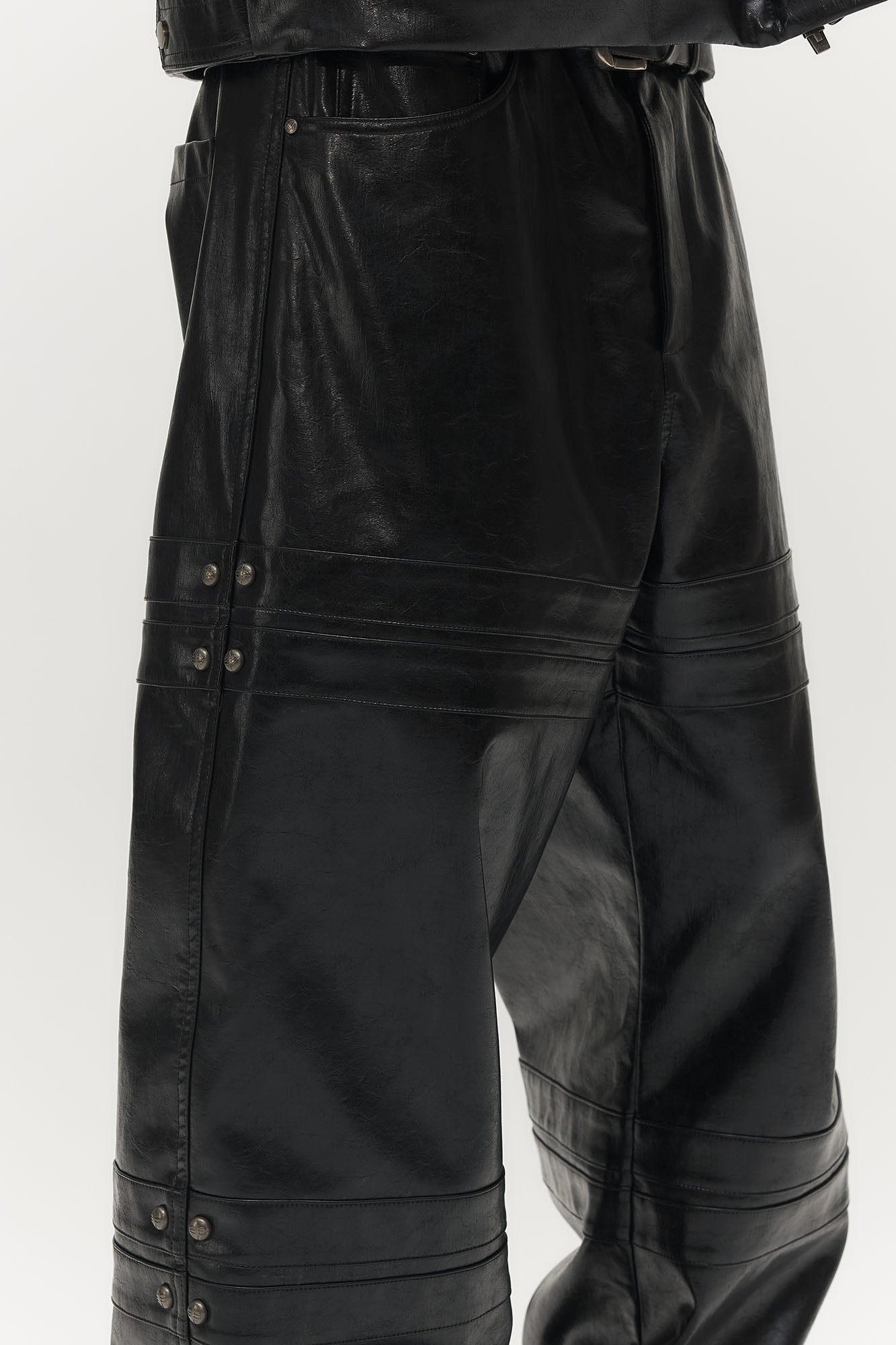 SAVAGEGROWTHWORLD Faux Leather Panel Rivet Pants