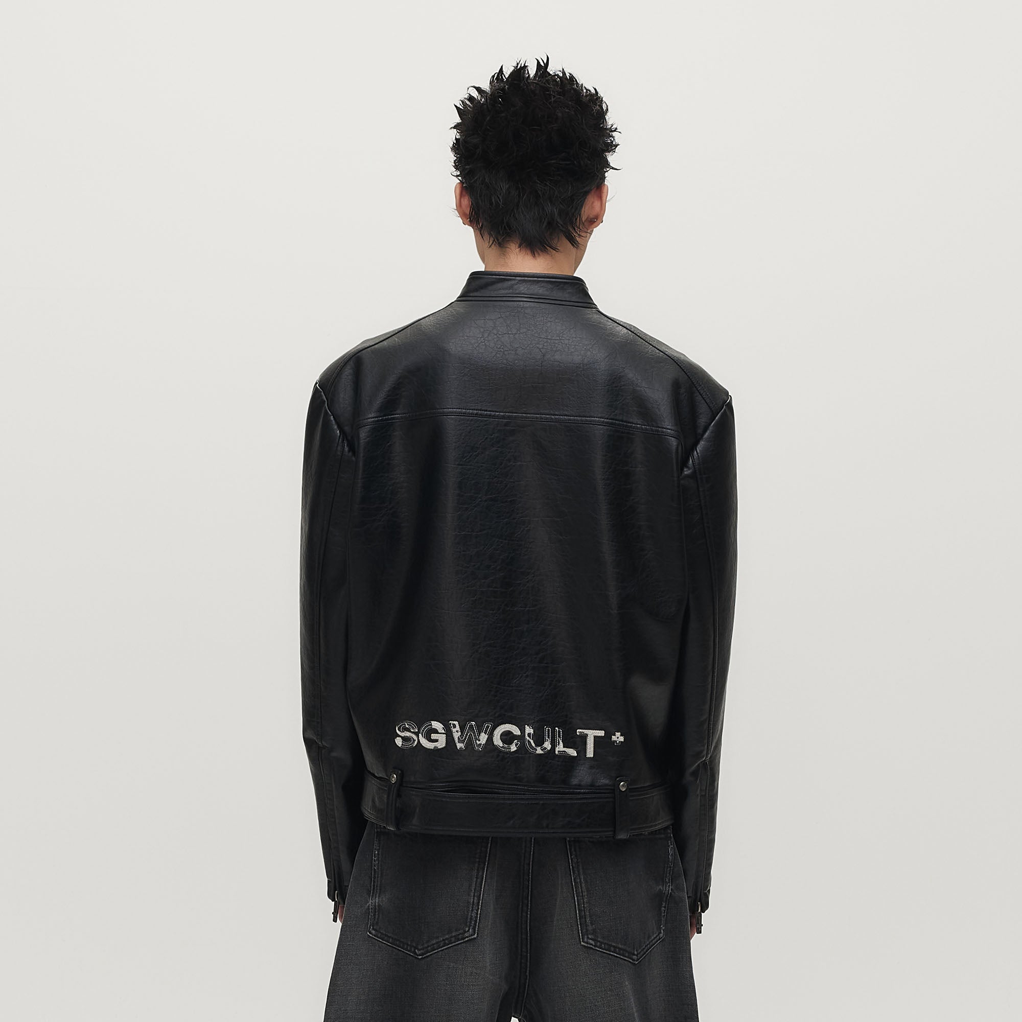 SAVAGEGROWTHWORLD Horse Patch Faux Leather Moto Jacket