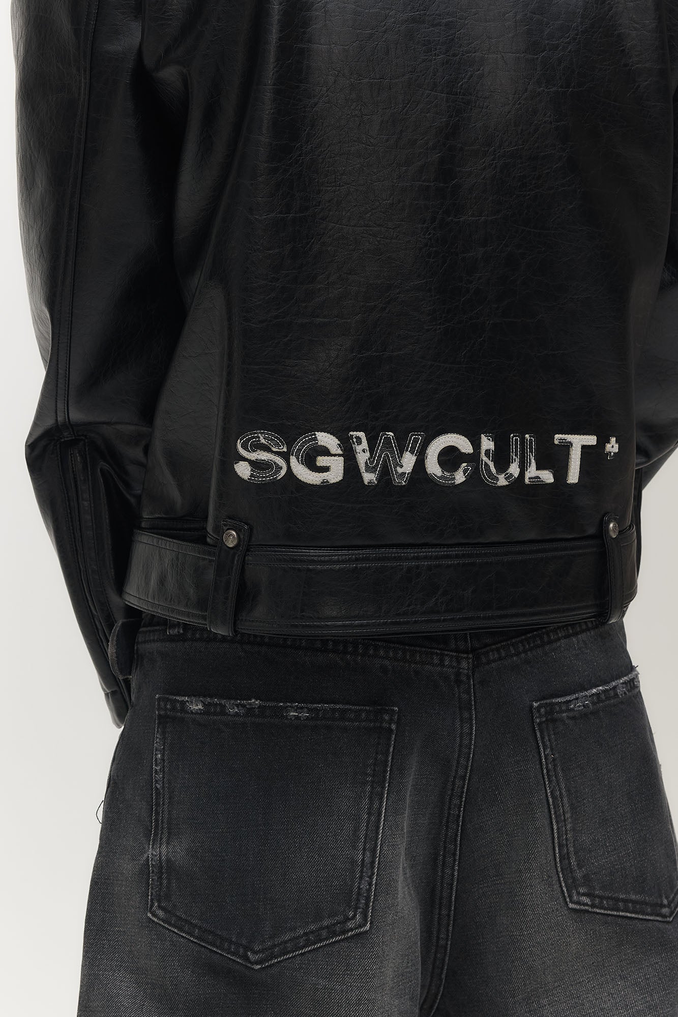 SAVAGEGROWTHWORLD Horse Patch Faux Leather Moto Jacket