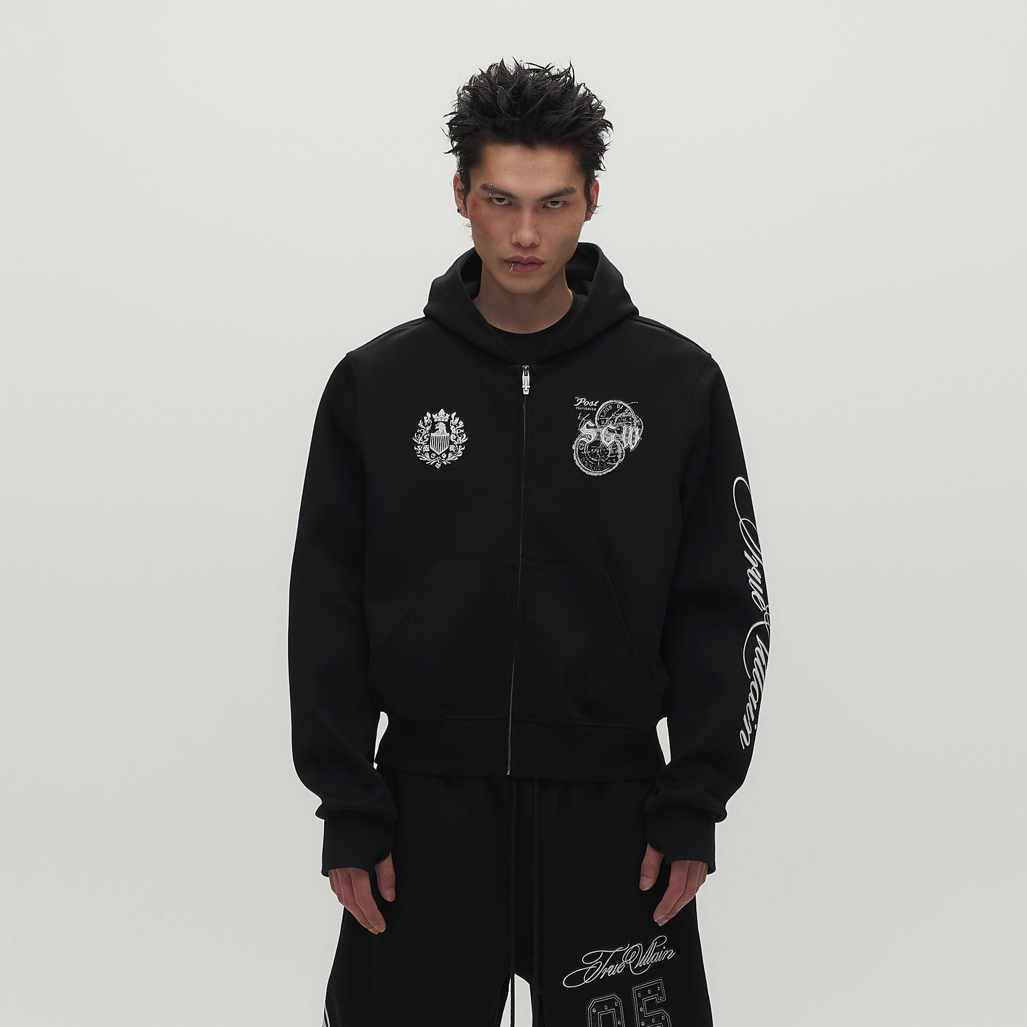 SAVAGEGROWTHWORLD No.05 True Villain Patch Zip-Up Hoodie