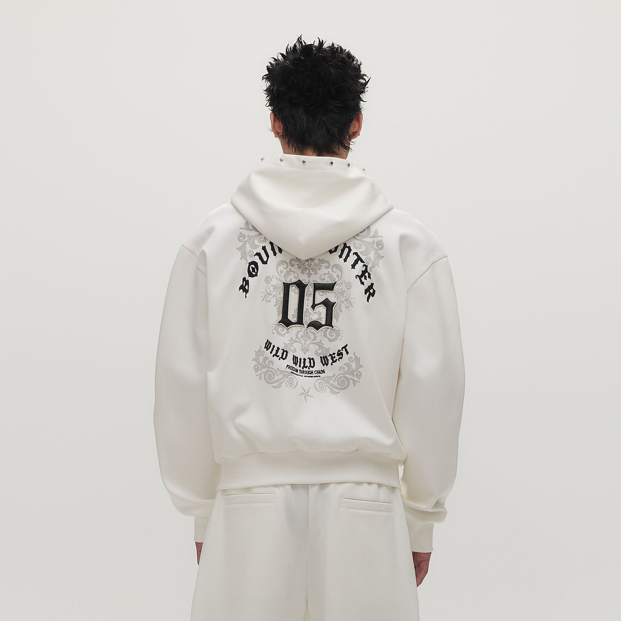 SAVAGEGROWTHWORLD Gothic Lettering Embroidered Zip-Up Hoodie
